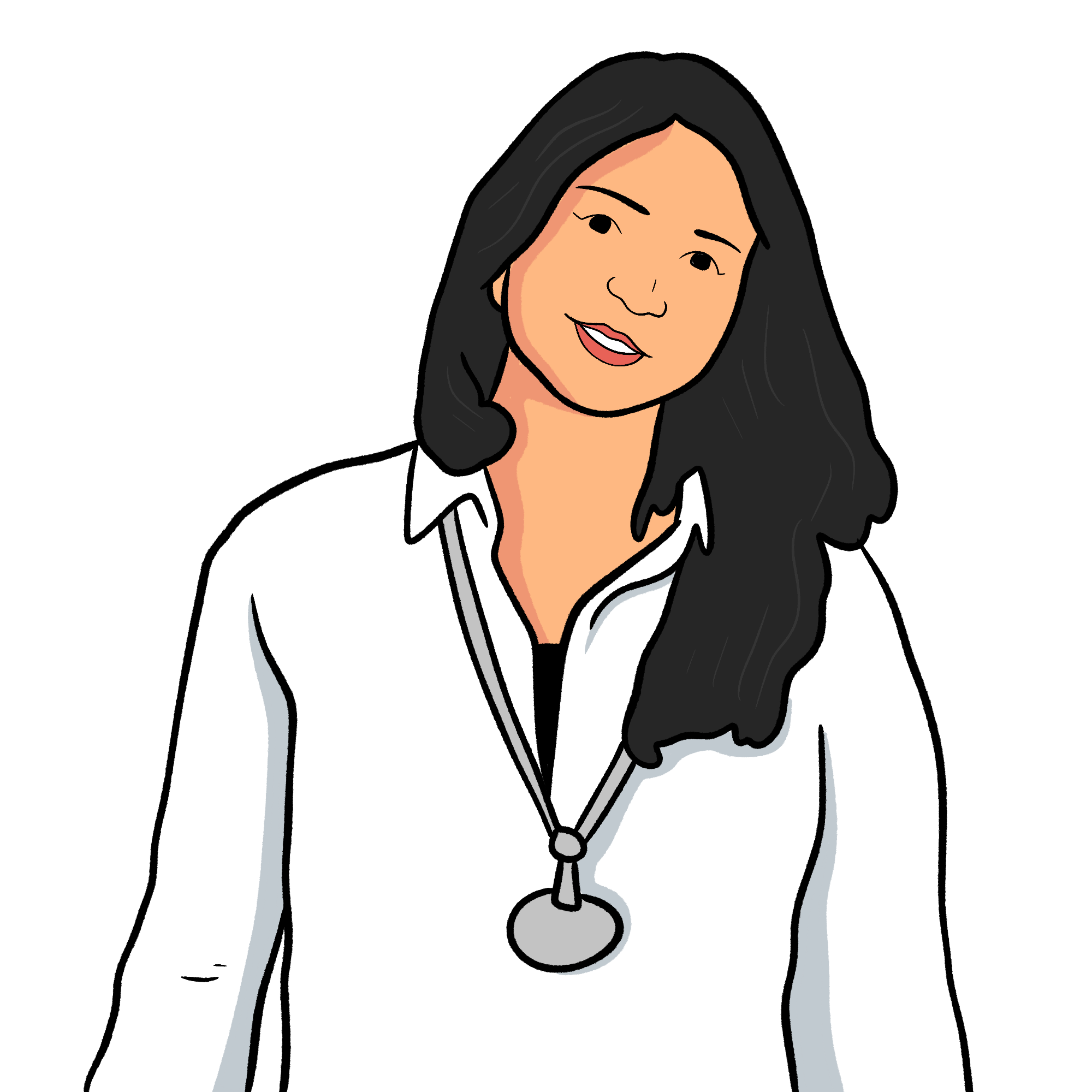 illustration of Deepa Sharma wearing a white top
