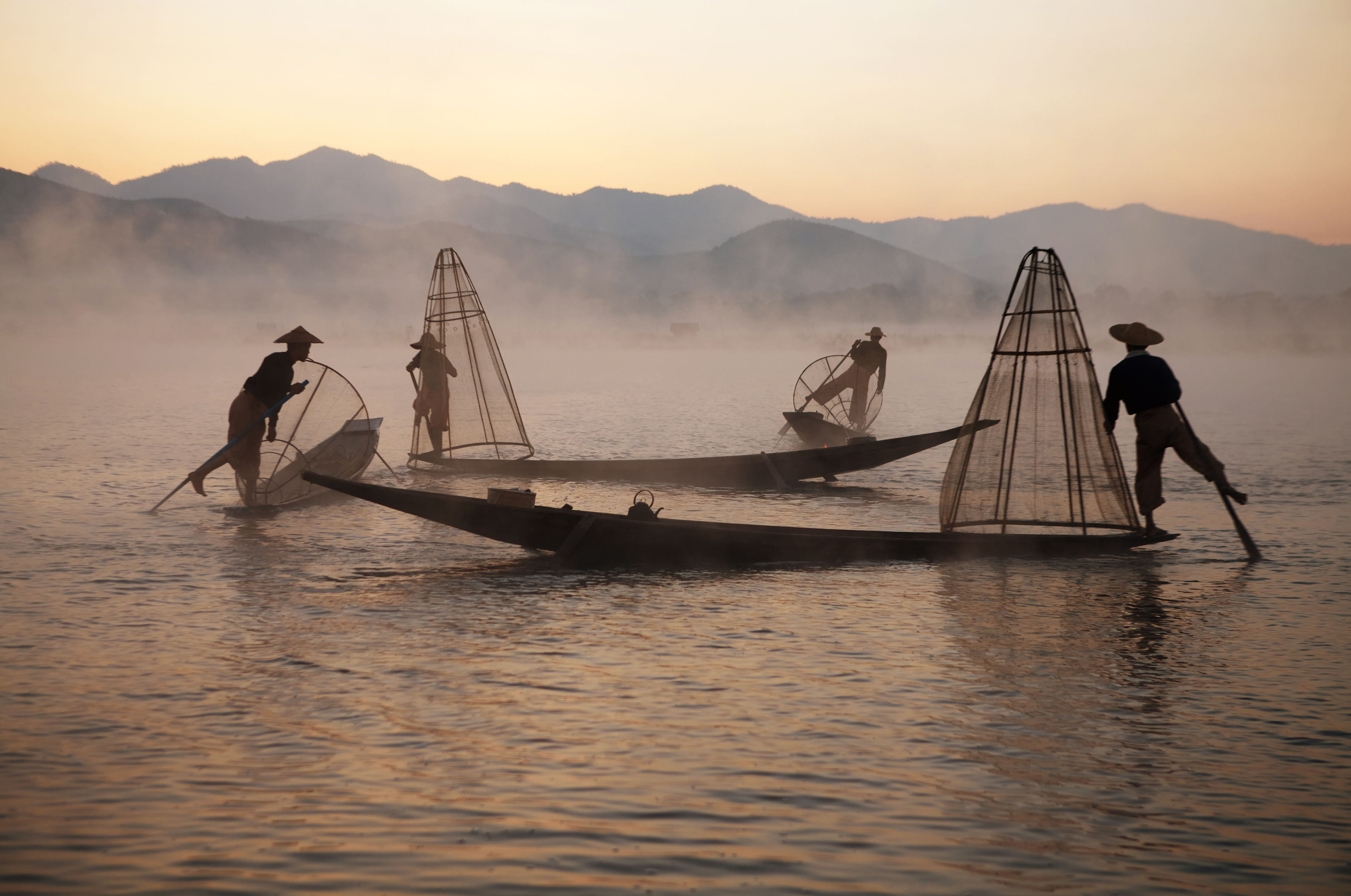 Inle Lake Fishermen on Inle lake, Myanmar - The lake is notable for its high number of endemic species