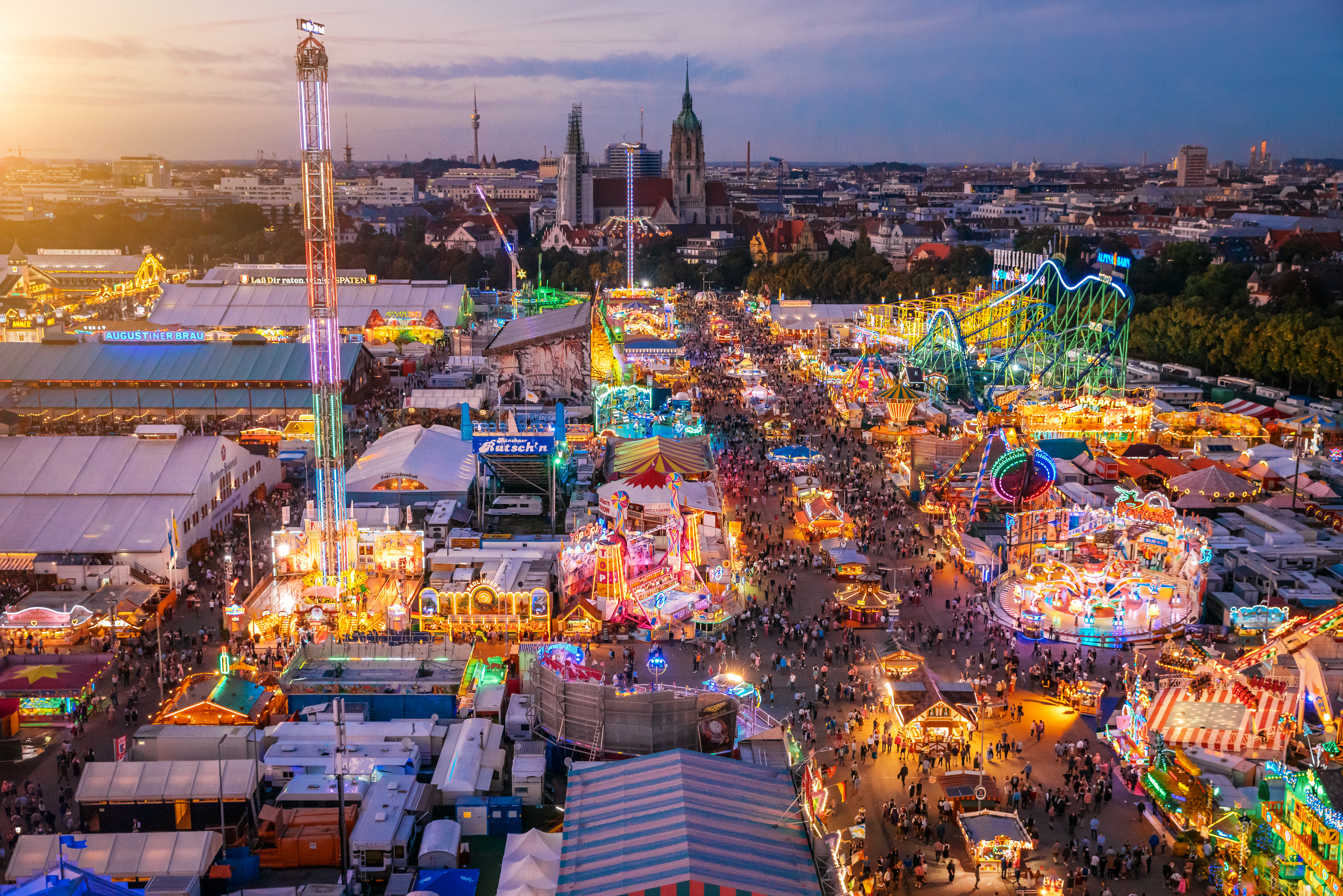 Munich, Germany Aerial view of Beer Fest Fairgrounds, Munich, Germany