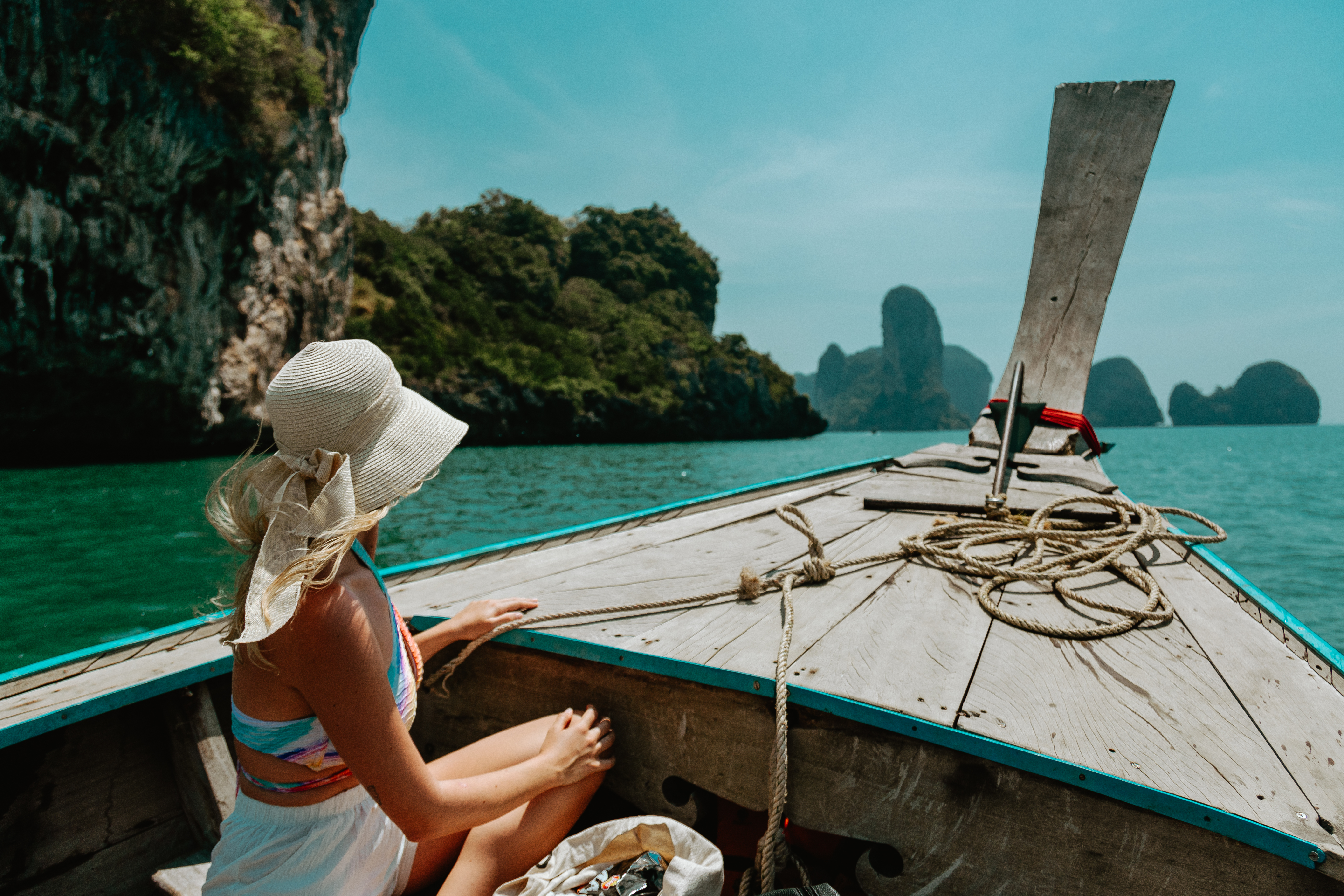 Woman in Thai boat in Krabi, Thailand