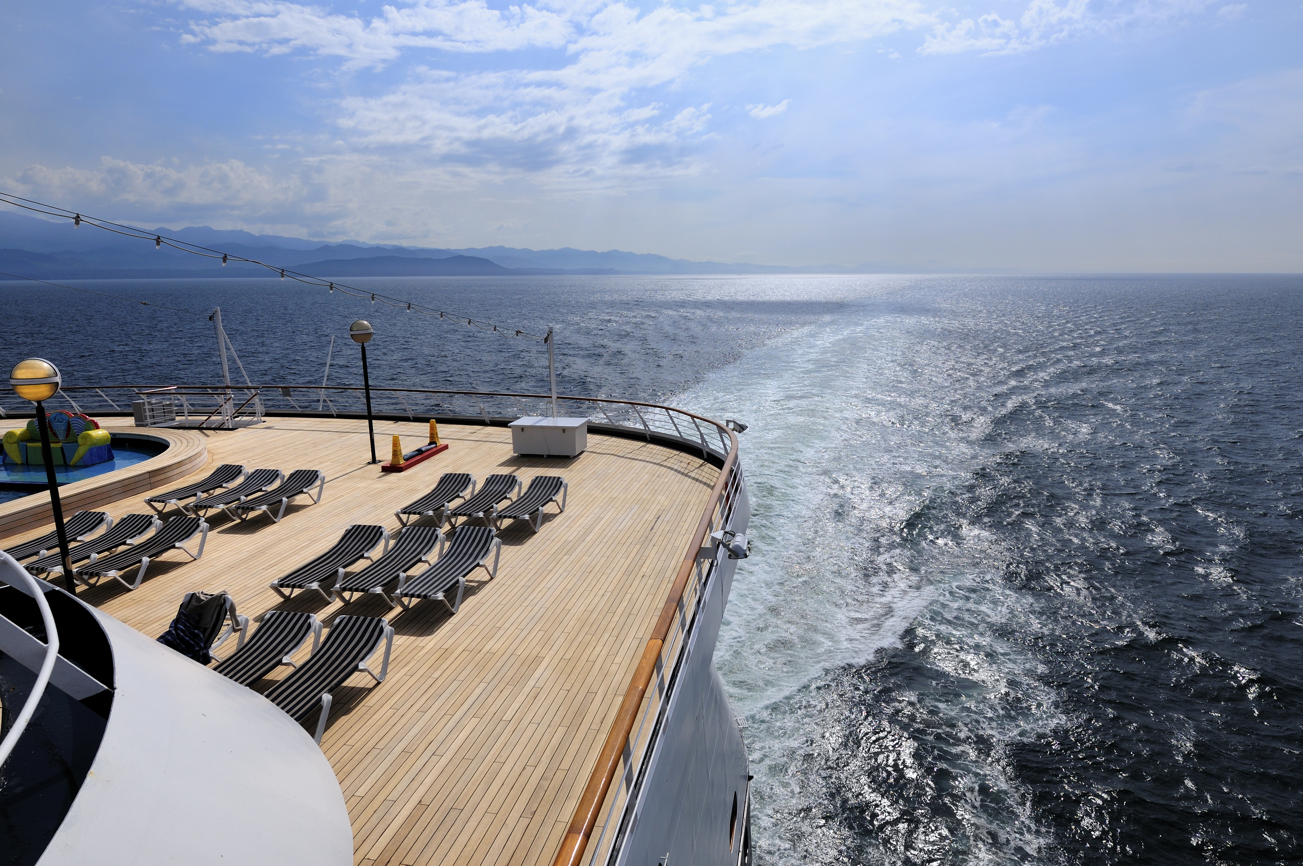 View of rear deck and ocean from a cruise ship