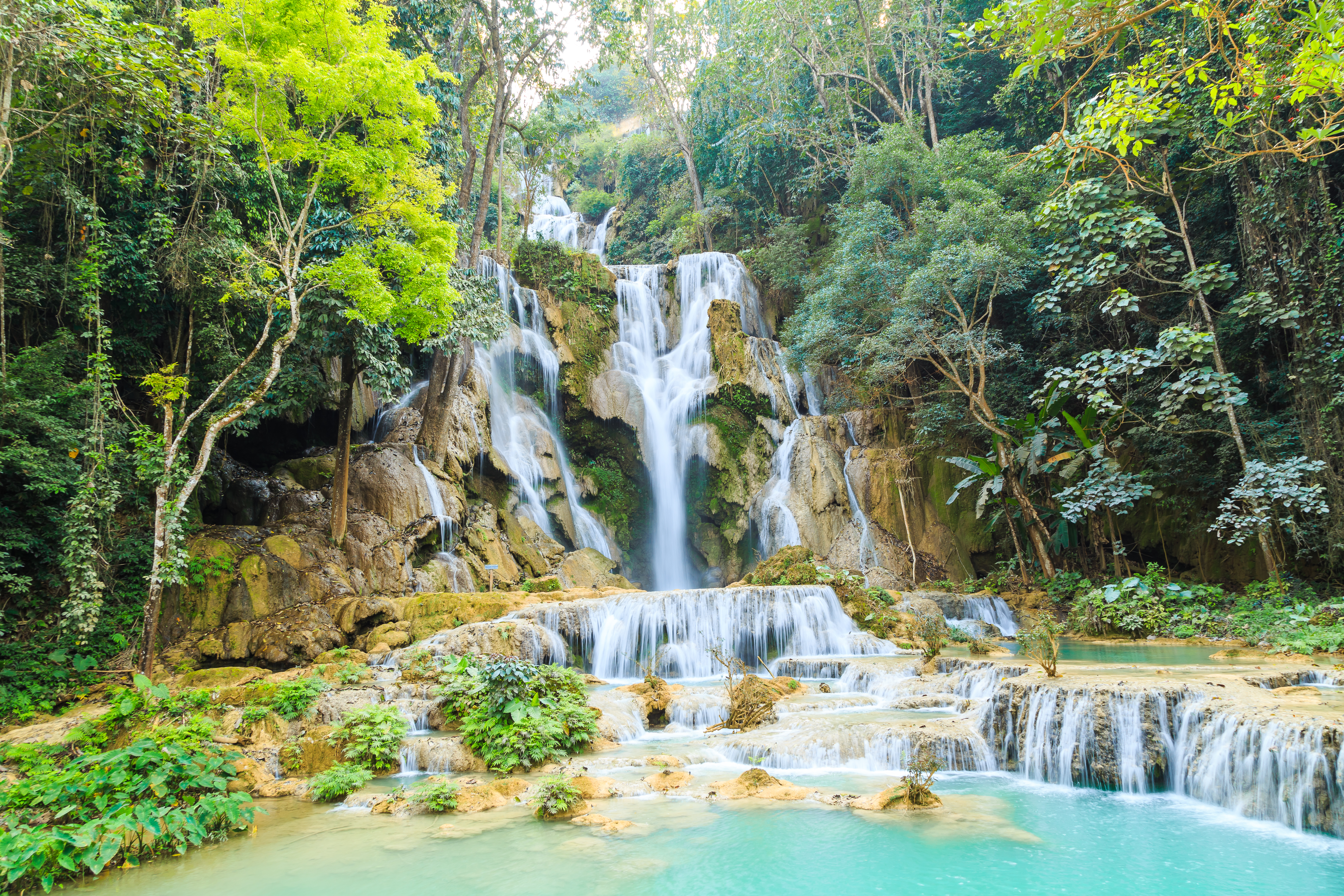 Tat Kuang Si Waterfalls Tat Kuang Si Waterfalls in summer at Luang Prabang, Laos