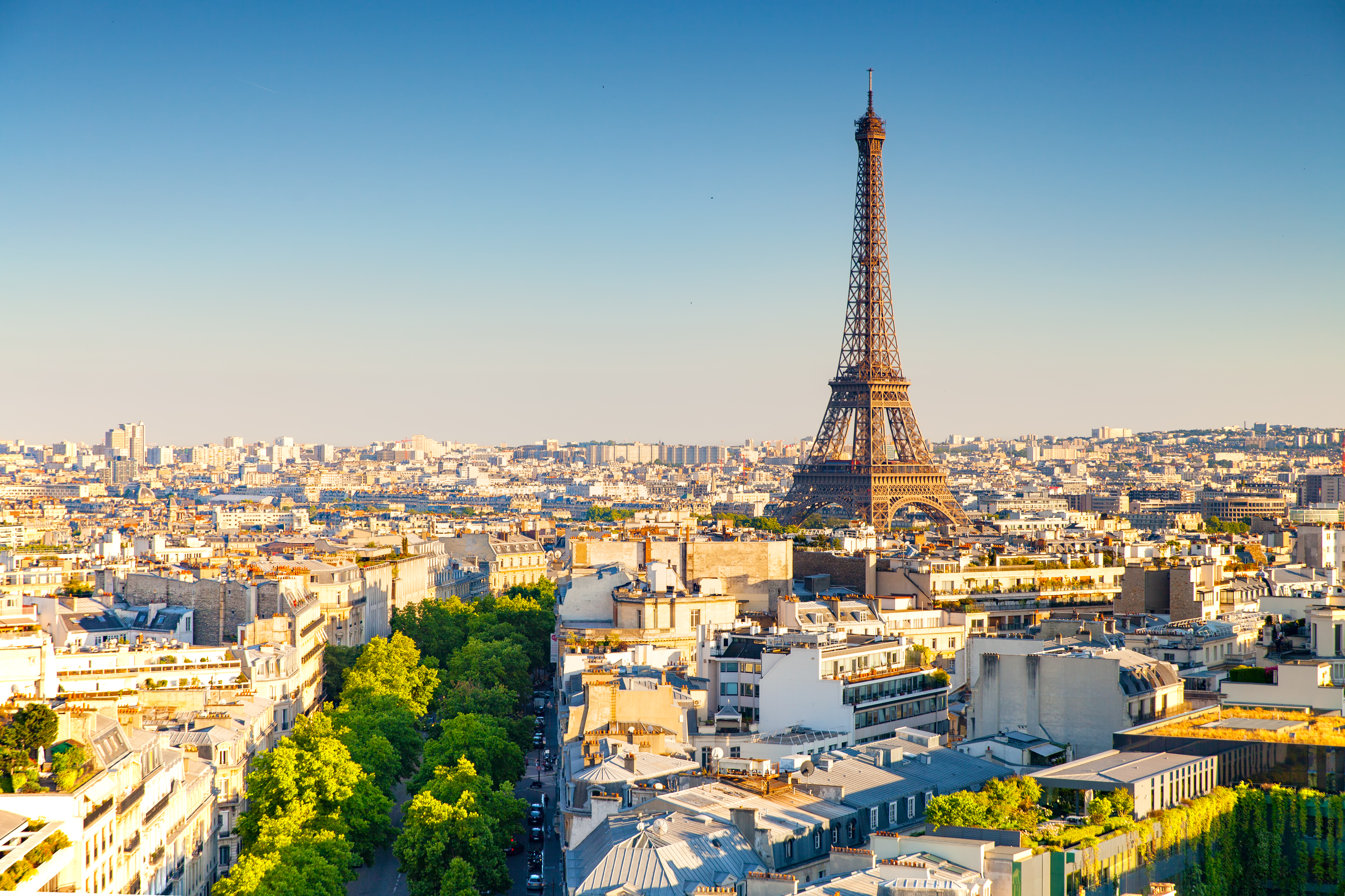 Paris, France Cityscape of Paris and the Eiffel Tower at sunset