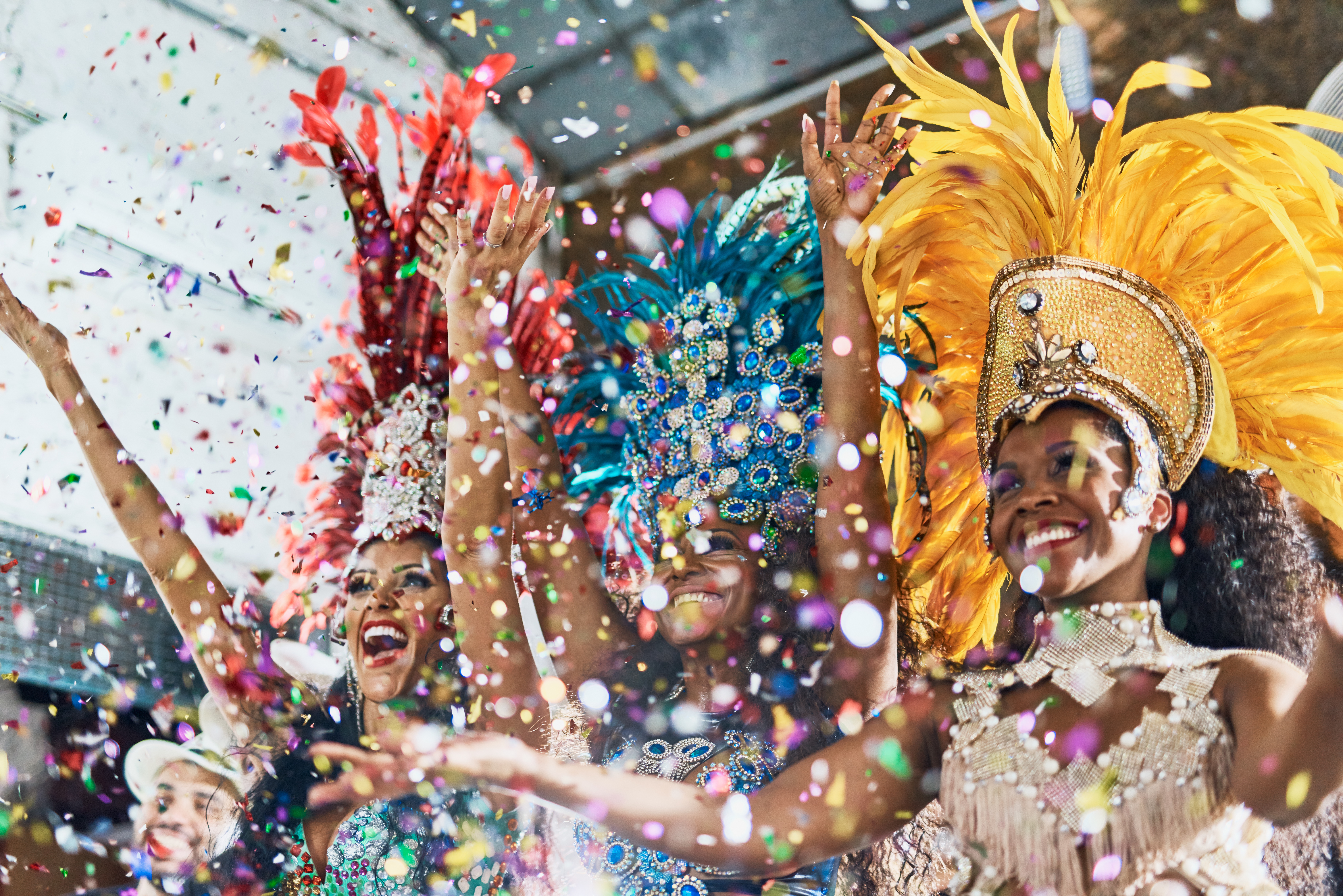 Brazil Cropped shot of samba dancers performing in Brazil carnival with their band