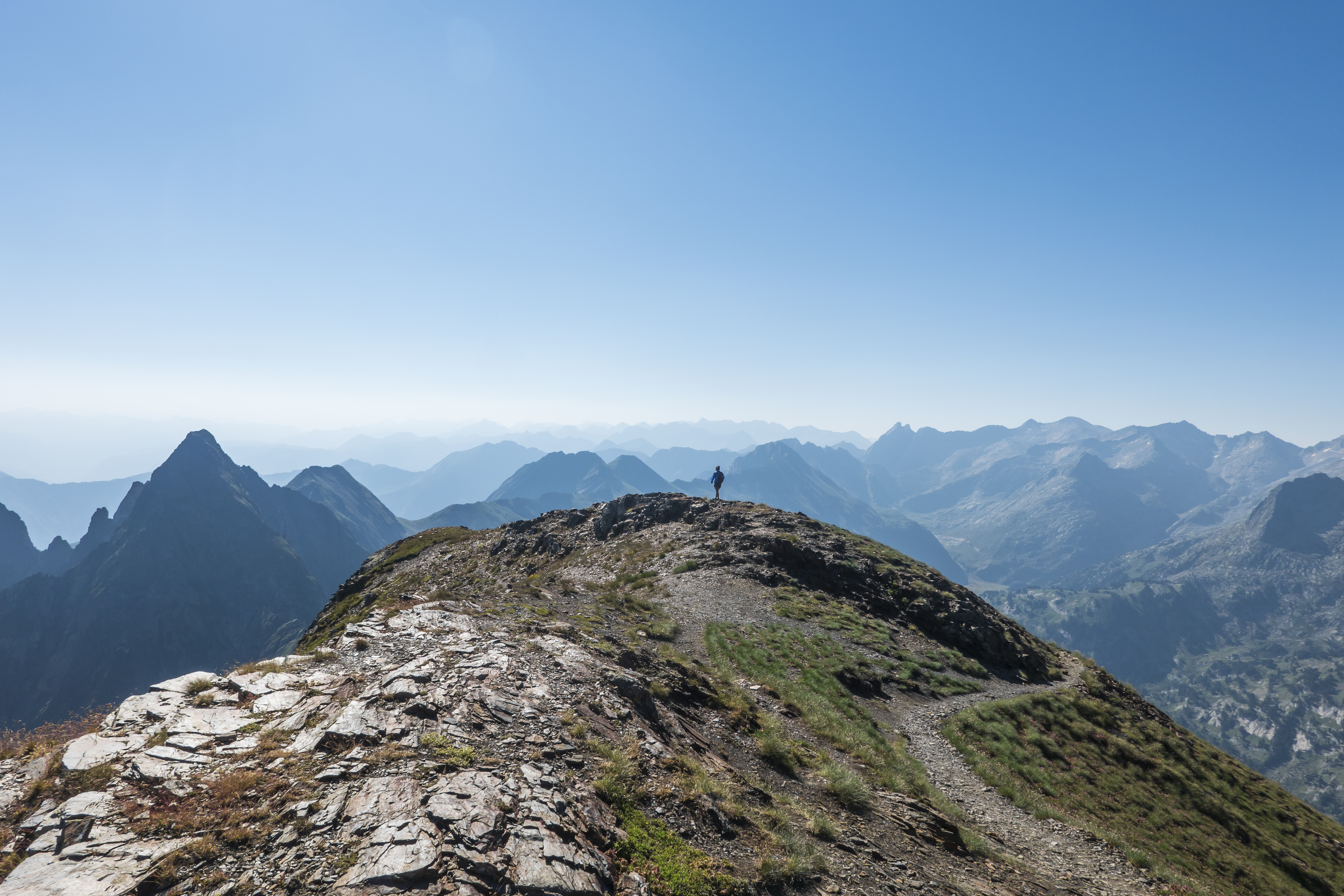 Observing the Pyrenees mountains from the top in a tranquil scene