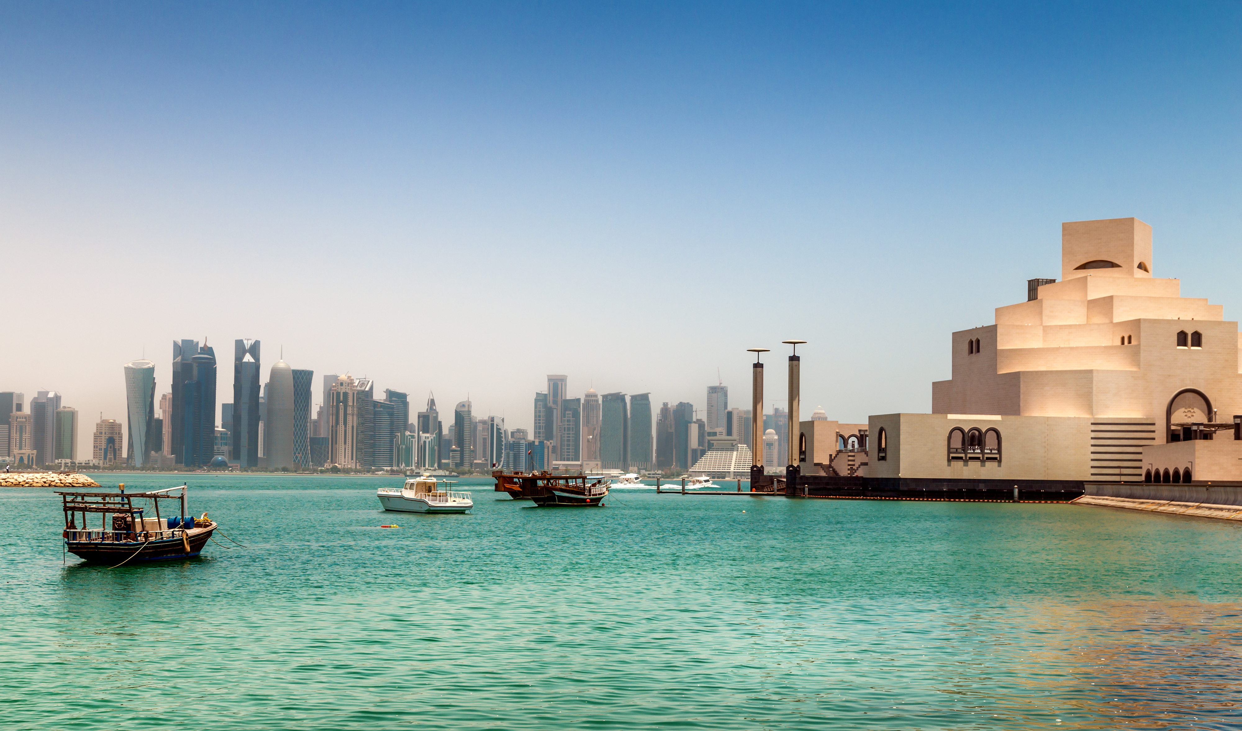 Skyline of Doha, Qatar. On the right the museum of islamic art