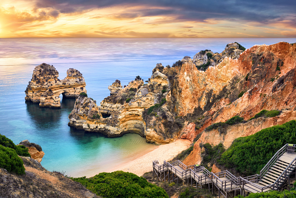Beautiful Camilo Beach in Lagos in the Algarve, Portugal