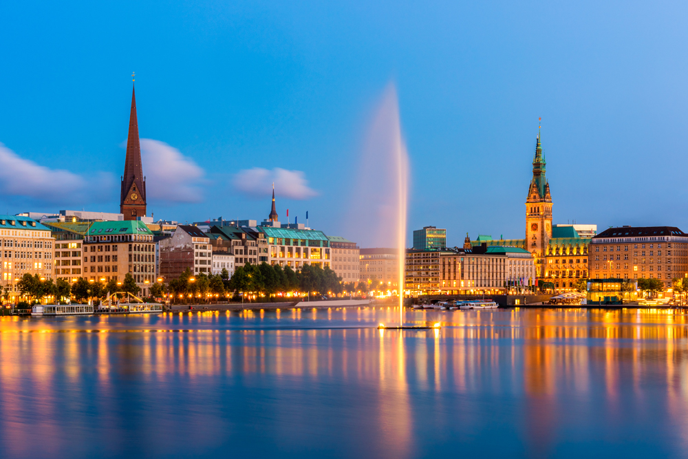 Hamburg Skyline at dusk, Germany