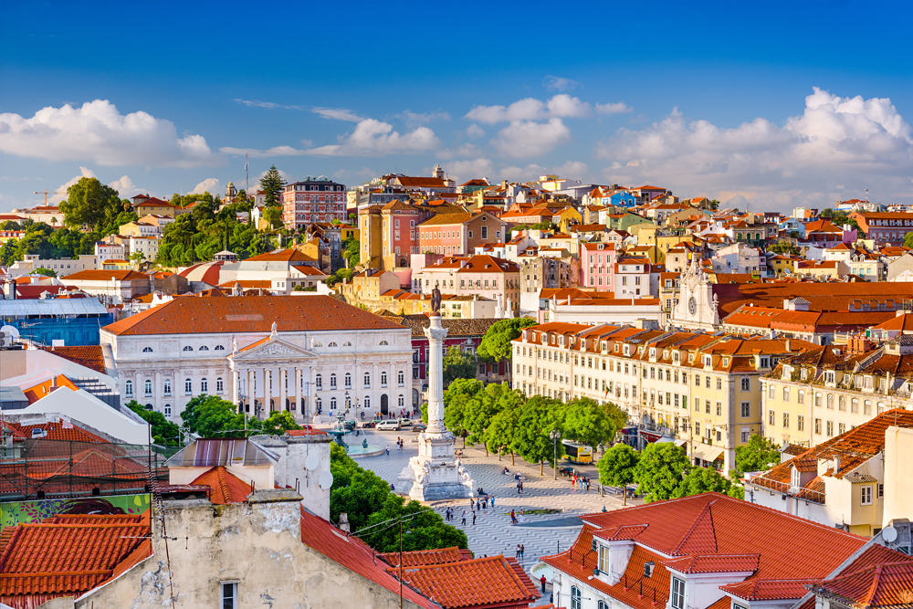 Lisbon skyline view over Rossio Square, Portugal Trip