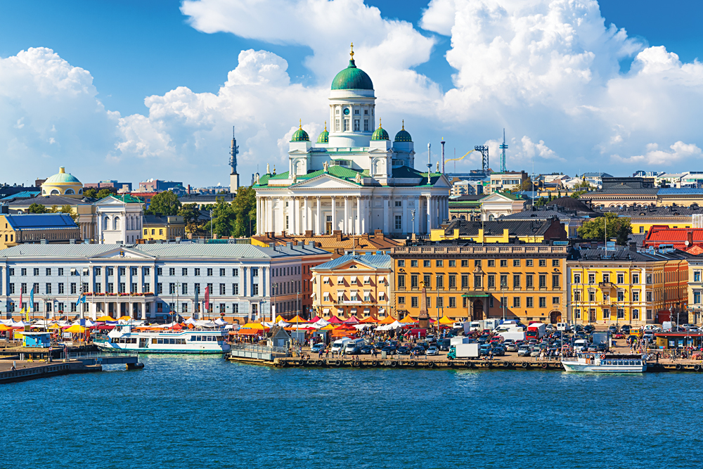 Market Square (Kauppatori) Panorama at the Old Town pier, Helsinki, Finland