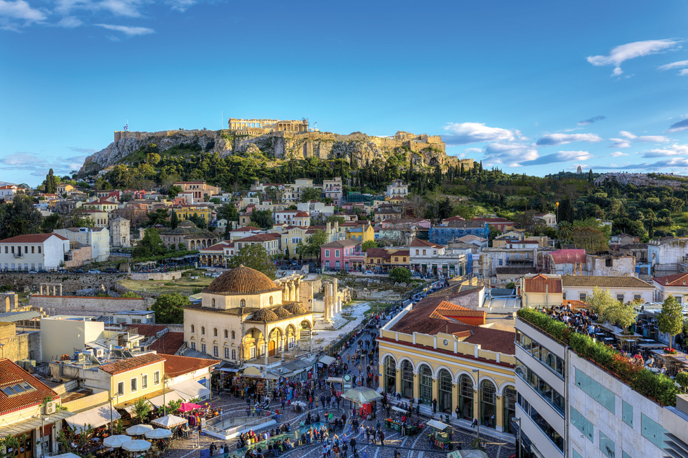 Monastiraki Square and Acropolis in Athens, Greece