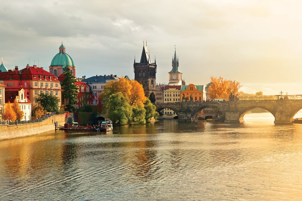 Old Town of Prague with Charles Bridge at sunset, Czech Republic
