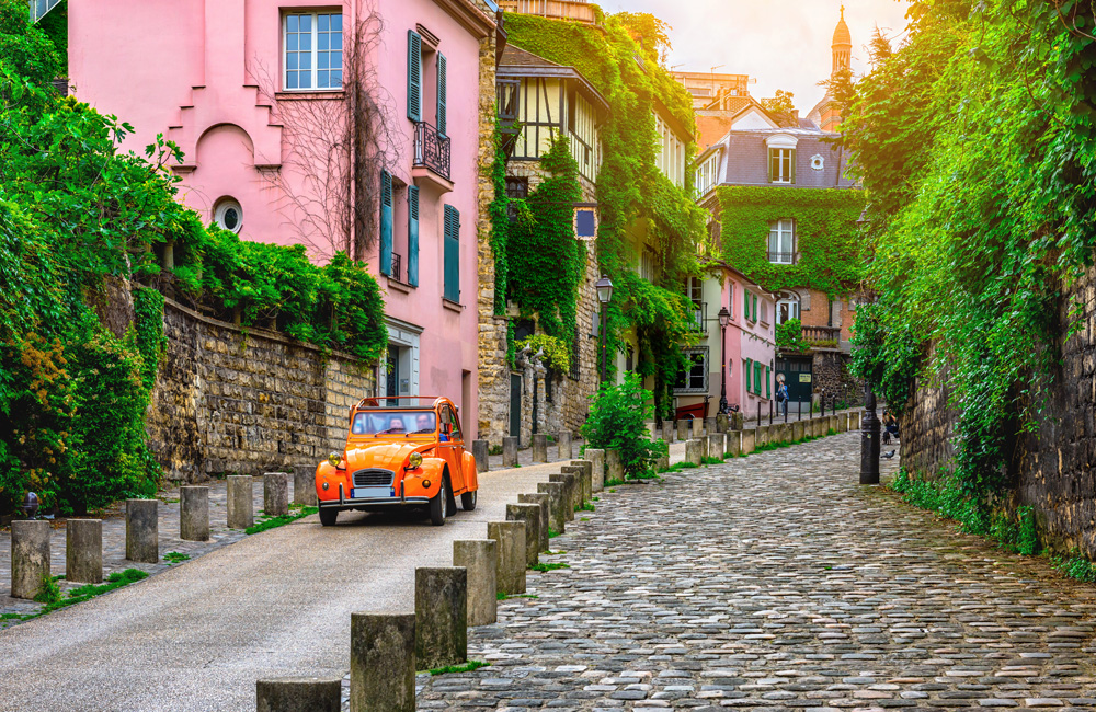 Old street in Montmartre quarter in Paris, France