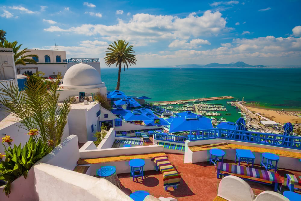 Sidi Bou Said overlooking the Mediterranean, near Tunis, Tunisia