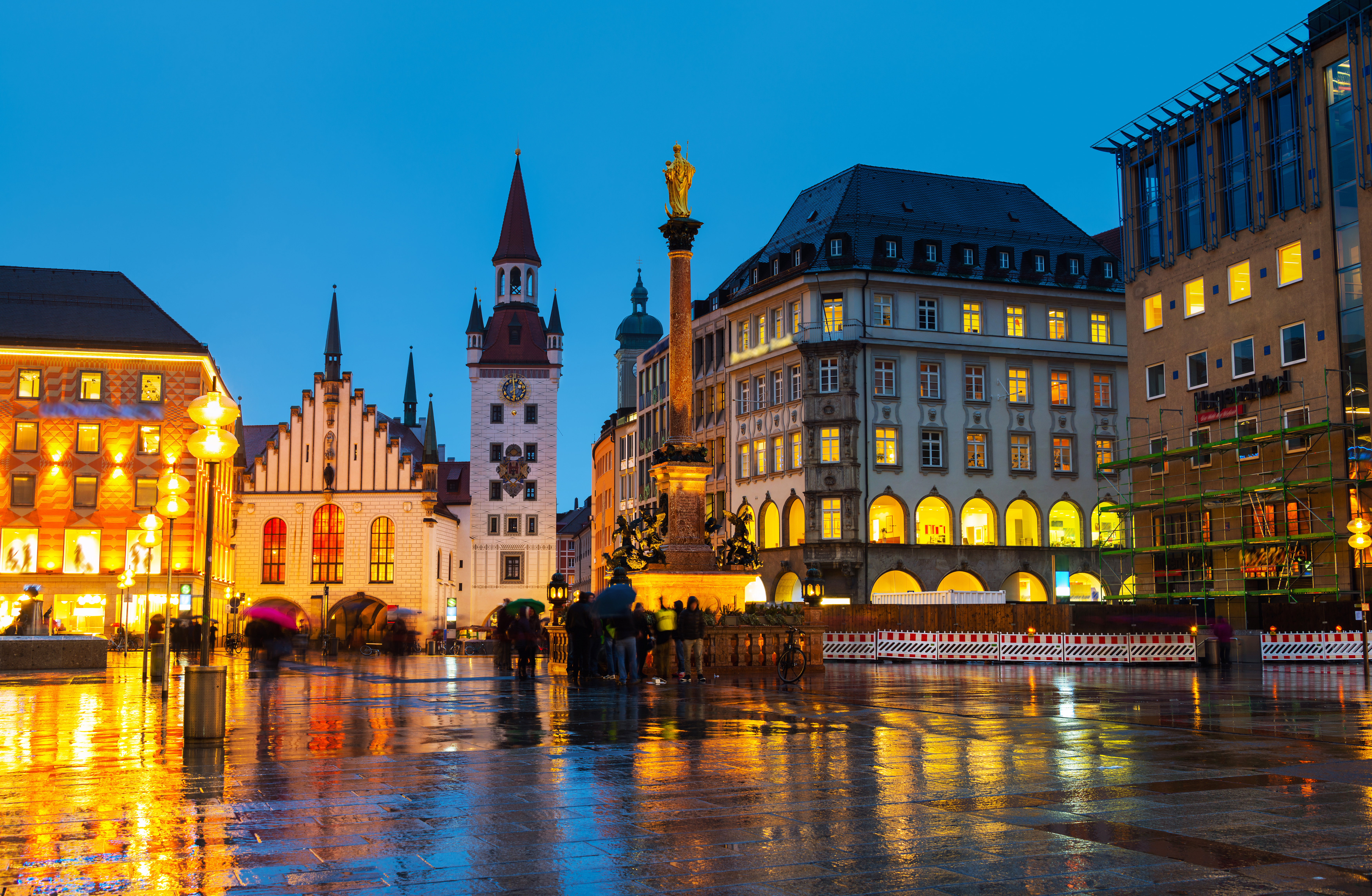 germany city square at night after a rain