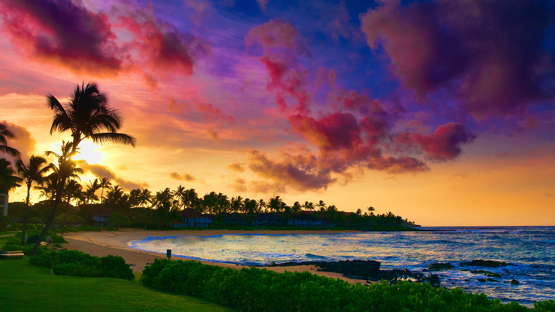 A person standing on a beach in Hawaii during sunset 