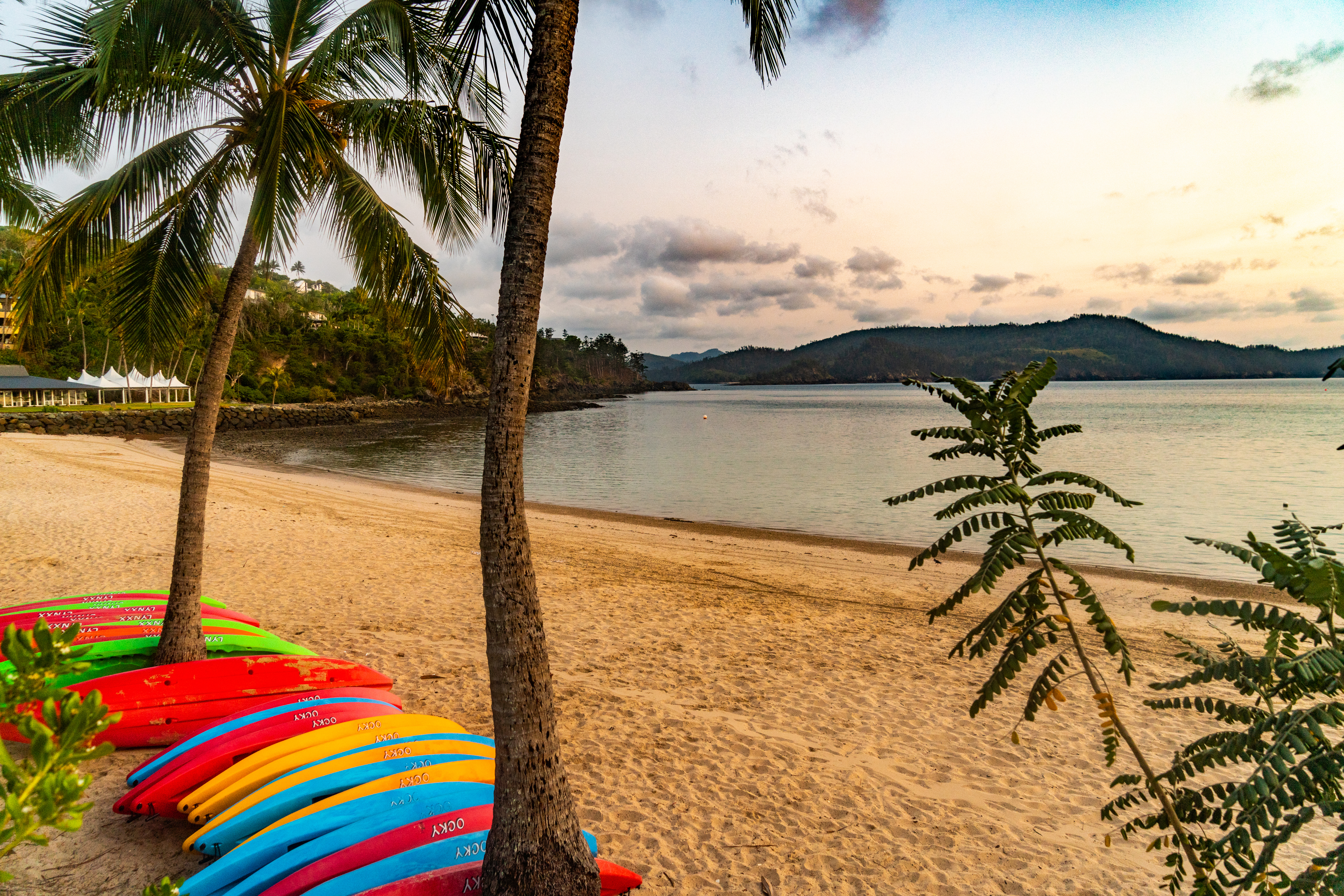 Catseye Beach at dawn in Hamilton Island, Australia.