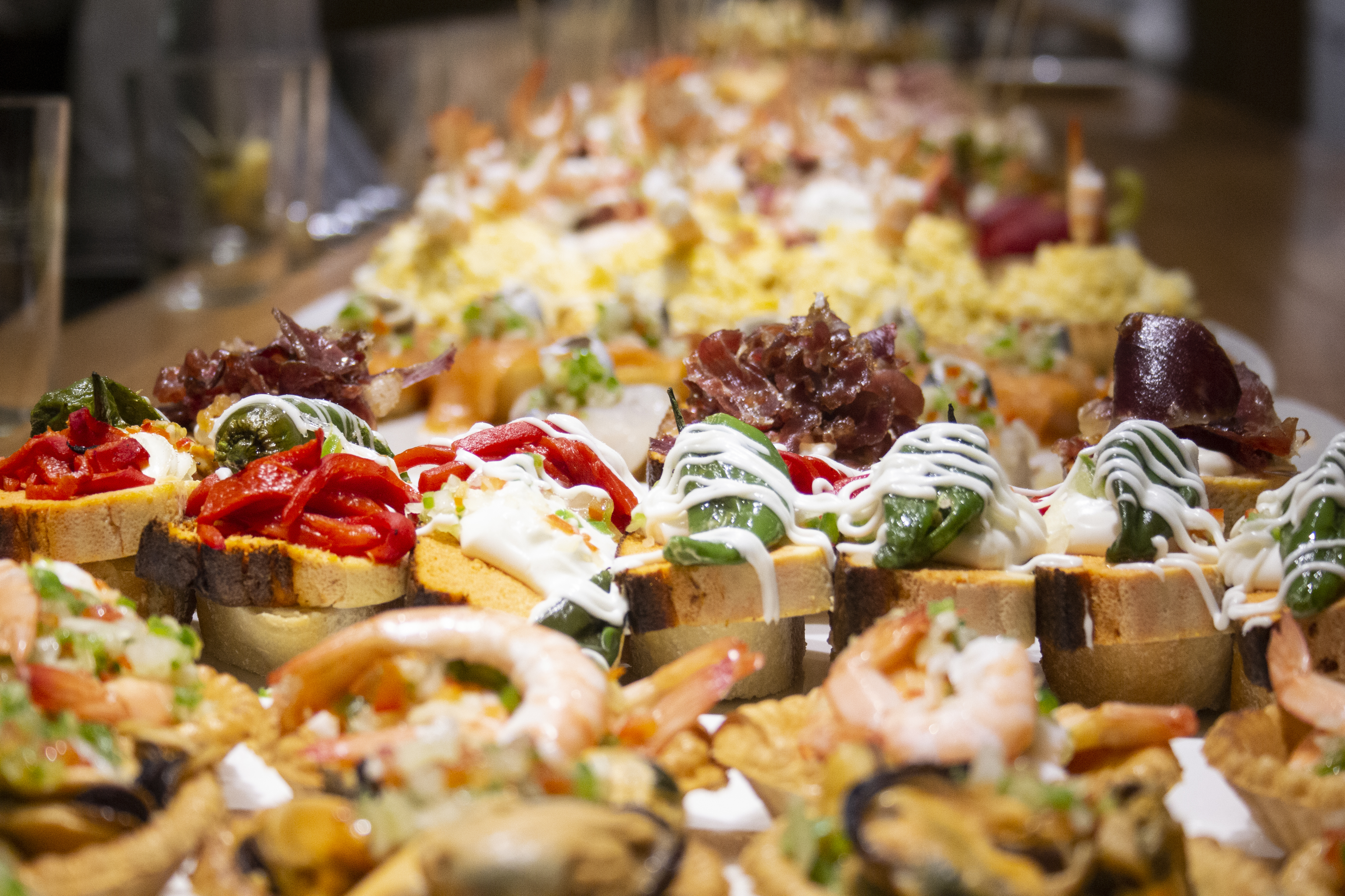 Typical pintxos of the Basque Spanish cuisine, Spanish tapas
