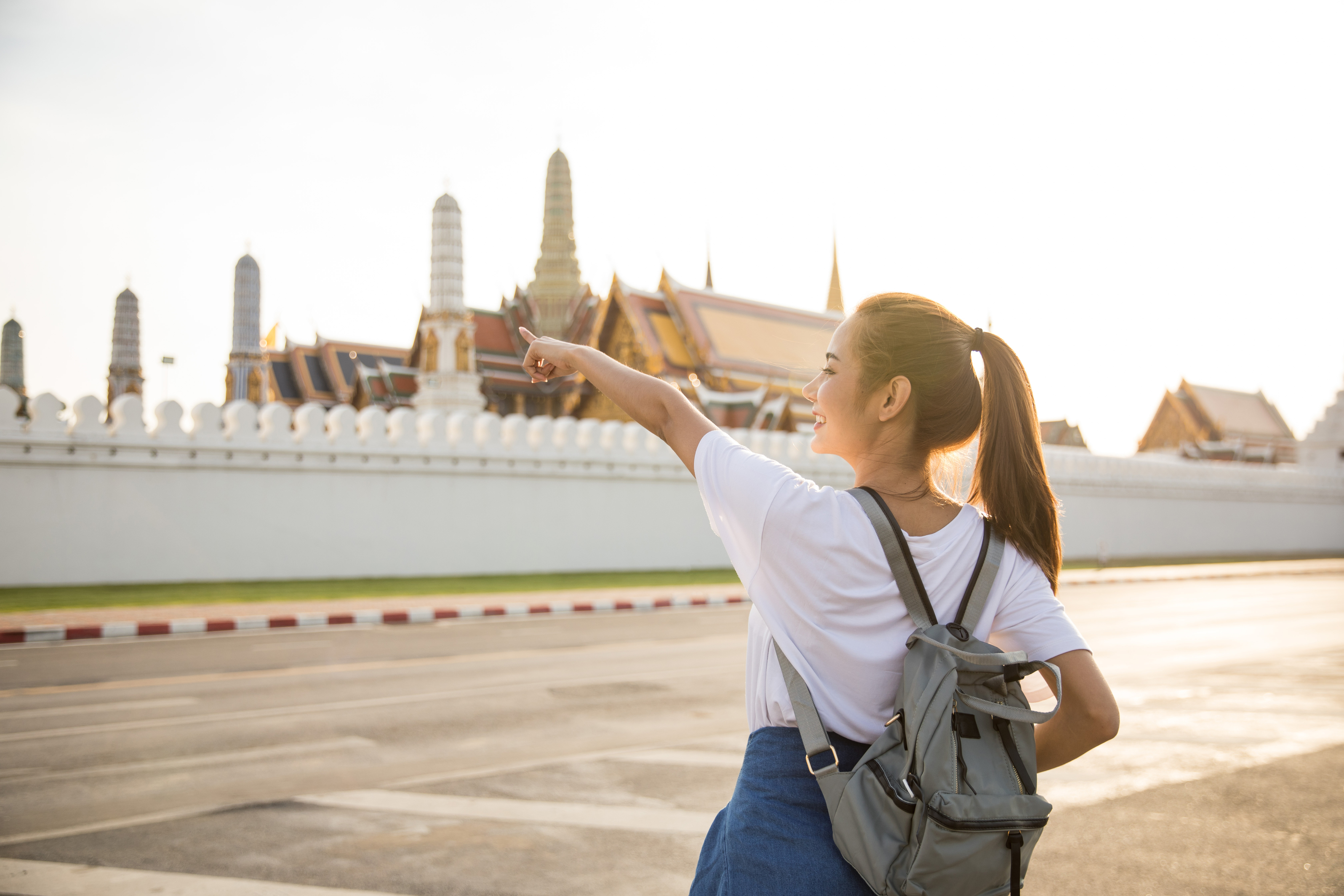 Asian female backpacker travel in bangkok