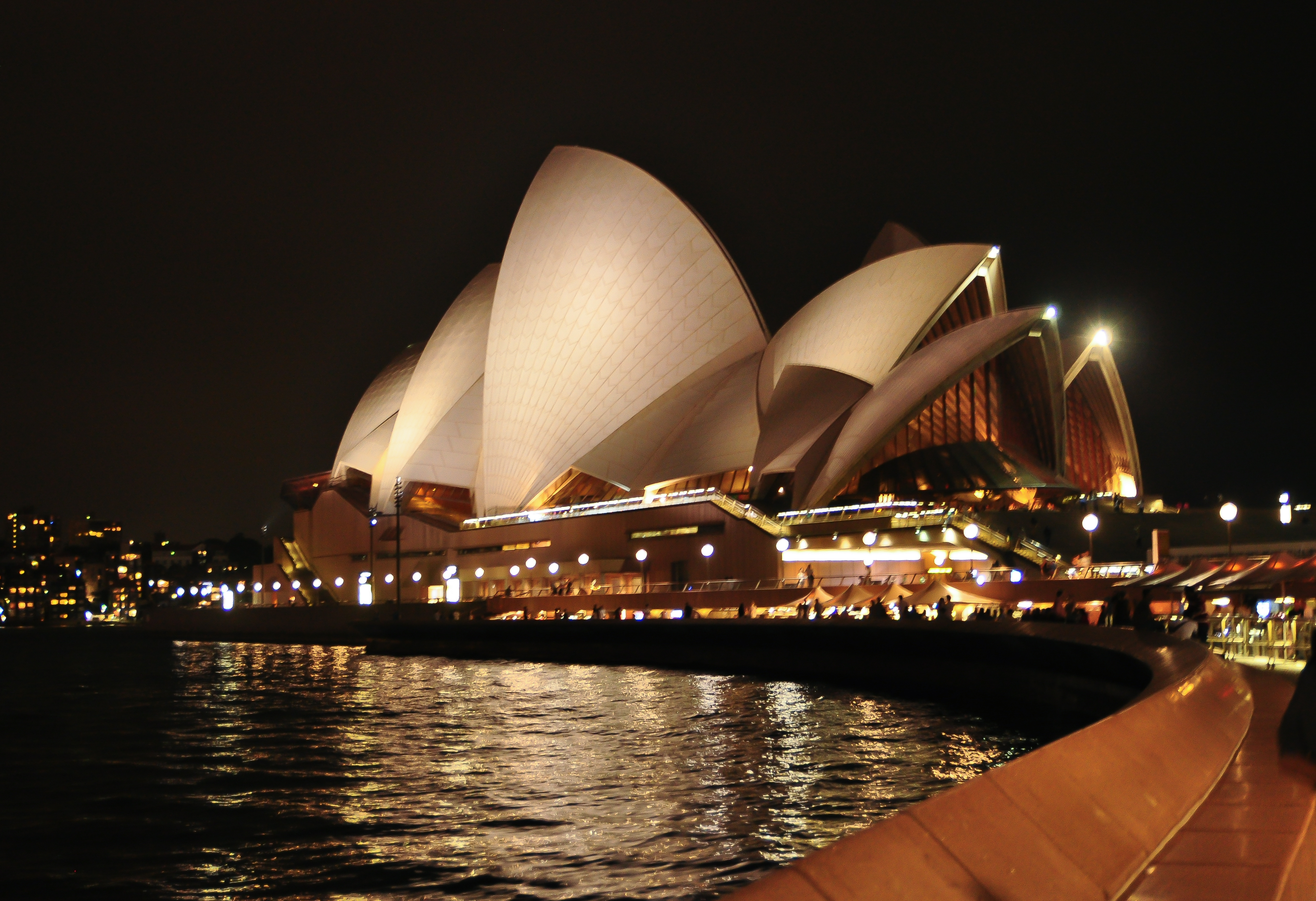 Night photography of Opera House in close-up, New South Wales