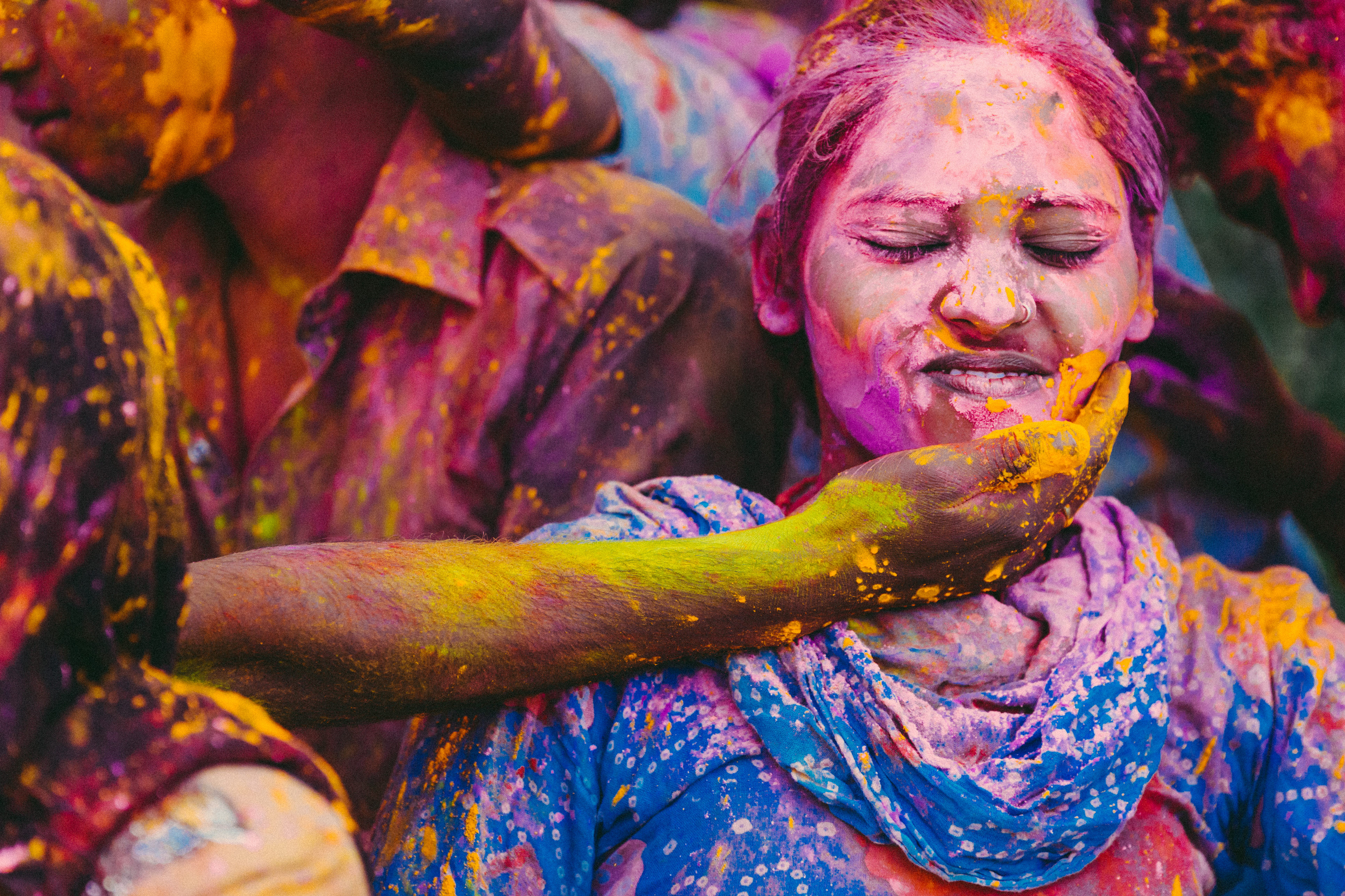 Young people celebrating Holi Day in Rajasthan, India.