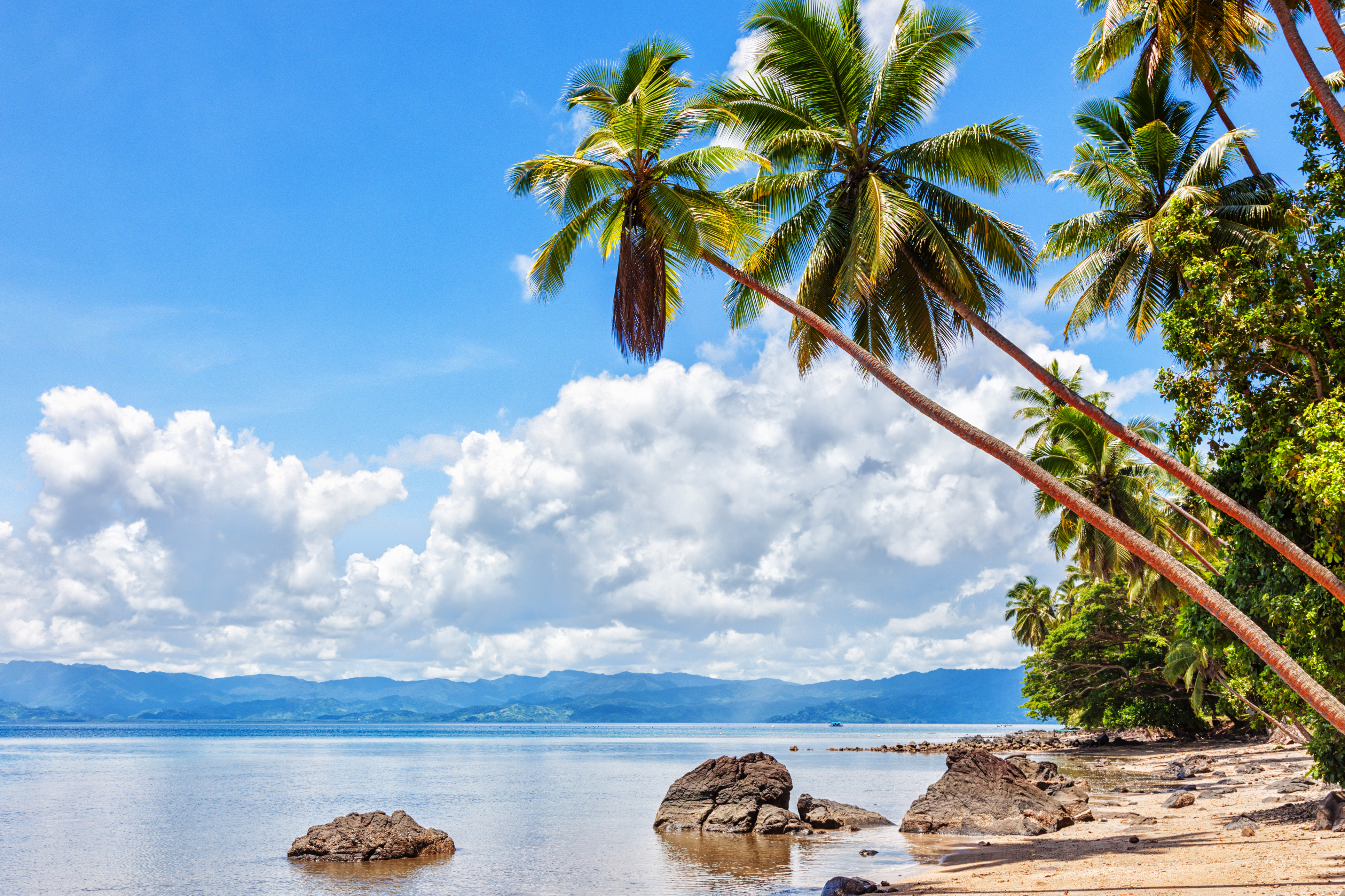 A remote tropical beach in Savusavu, Fiji Islands.