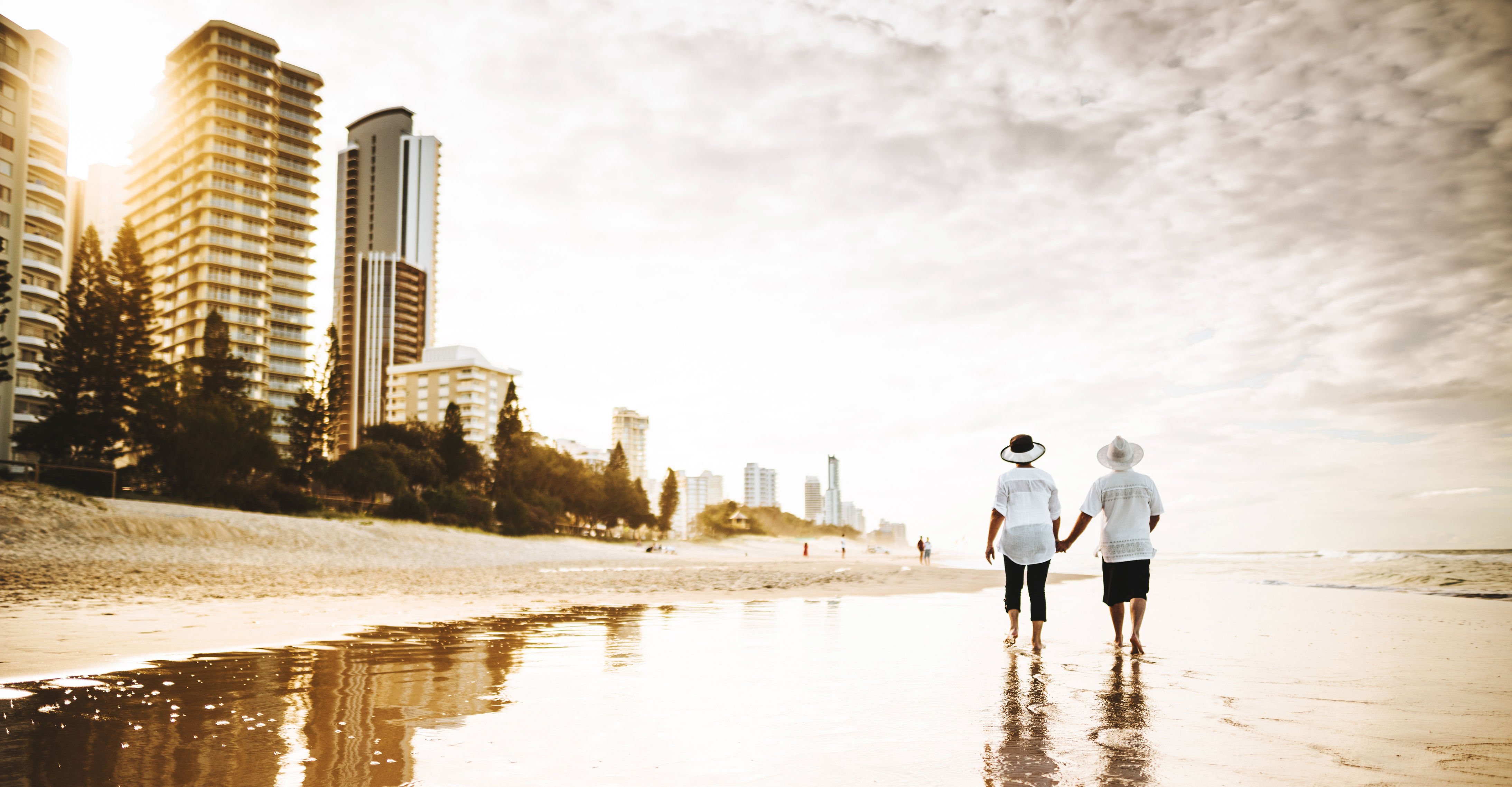 Happiness senior couple walking togetherness in the gold coast