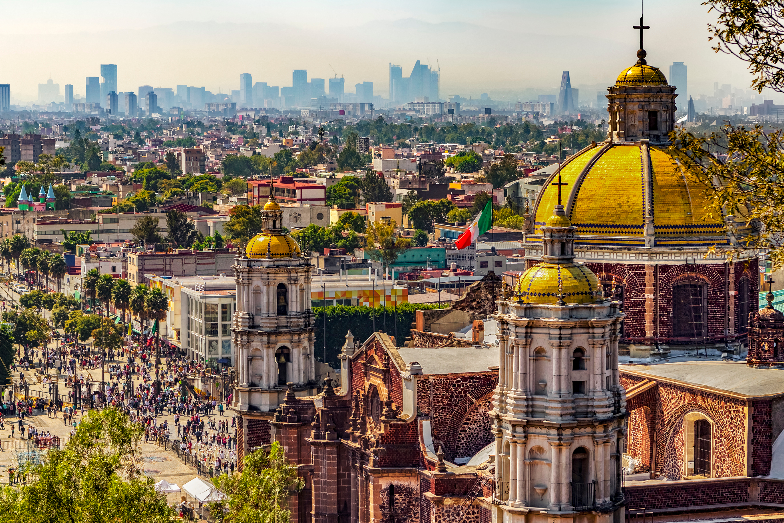 Basilica of Our Lady of Guadalupe and cityscape of Mexico City, Mexico