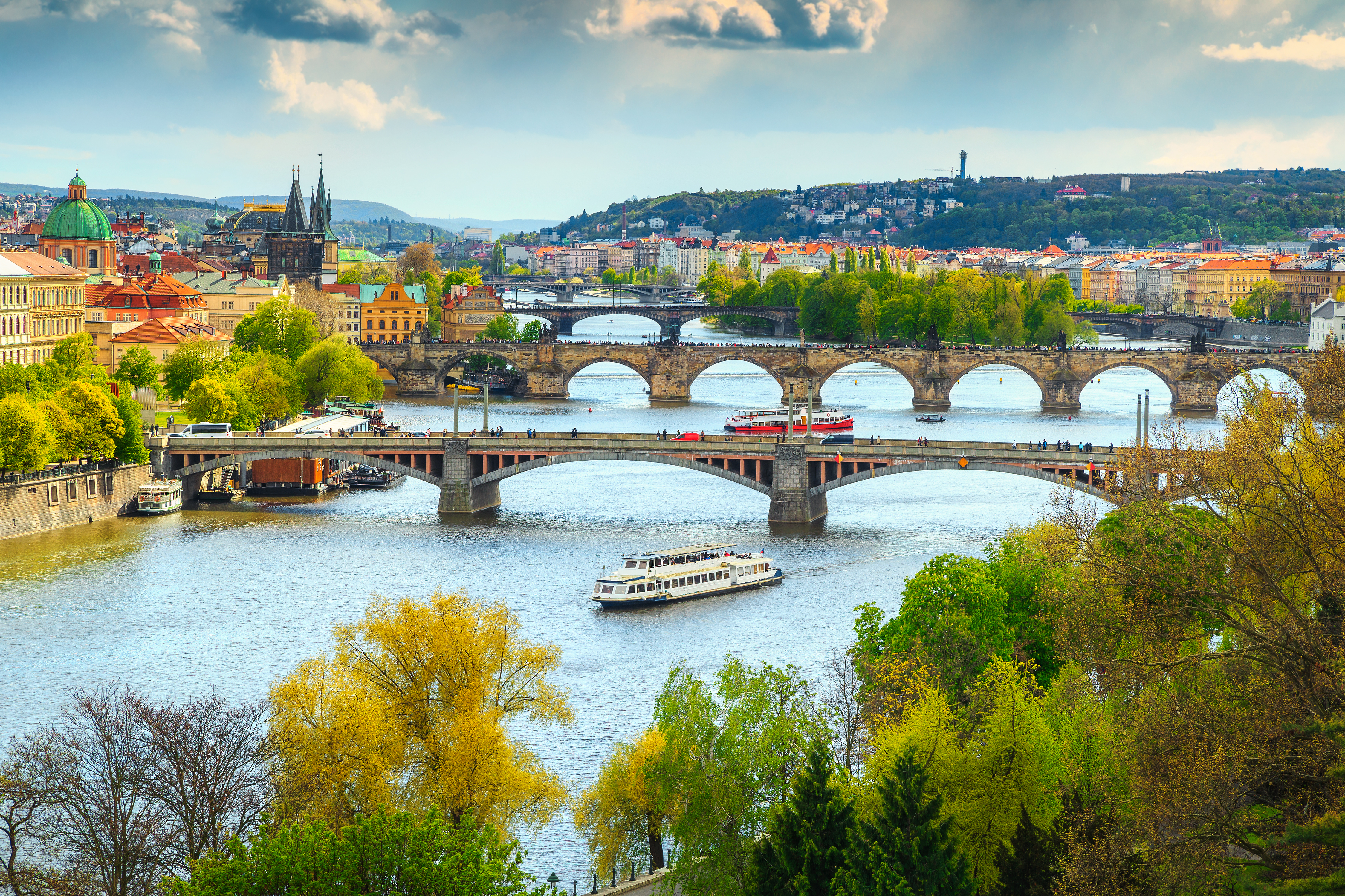 Vltava River and old city centre, Prague, Czech Republic