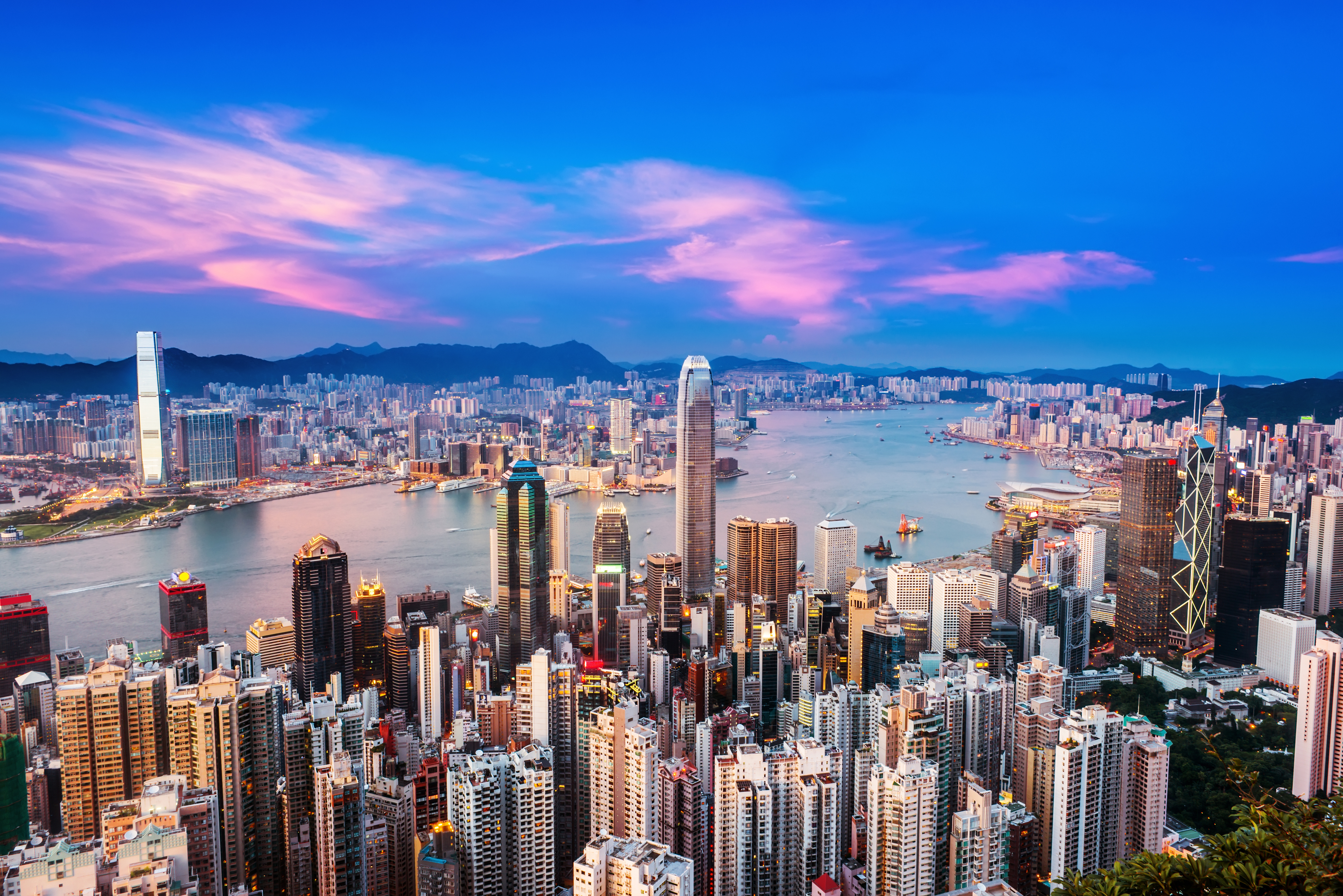 Hong Kong city at sunset