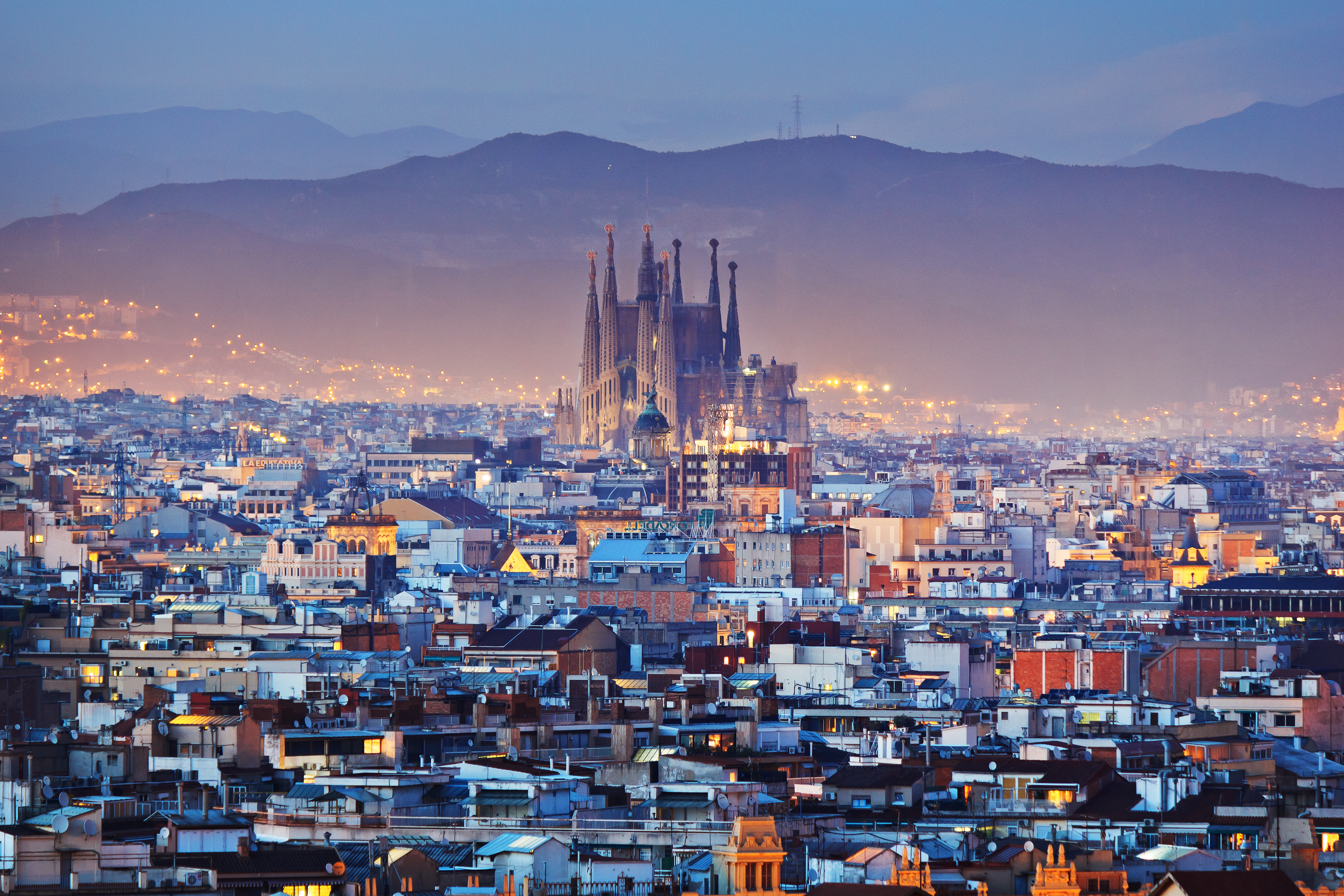 Barcelona at Night with Sagrada Familia, Spain