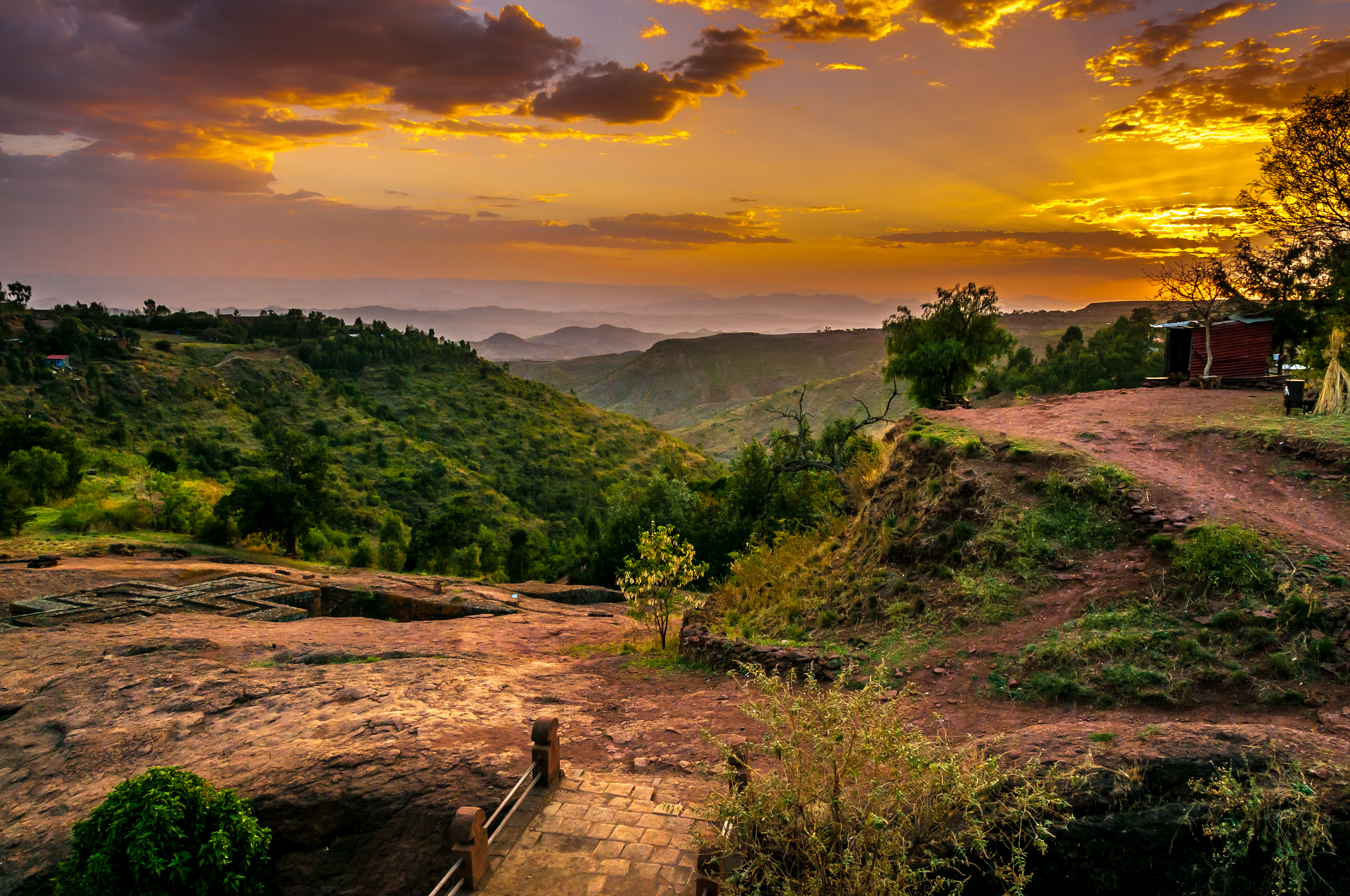 Evening View with Church of St. George in Lalibela, Ethiopia