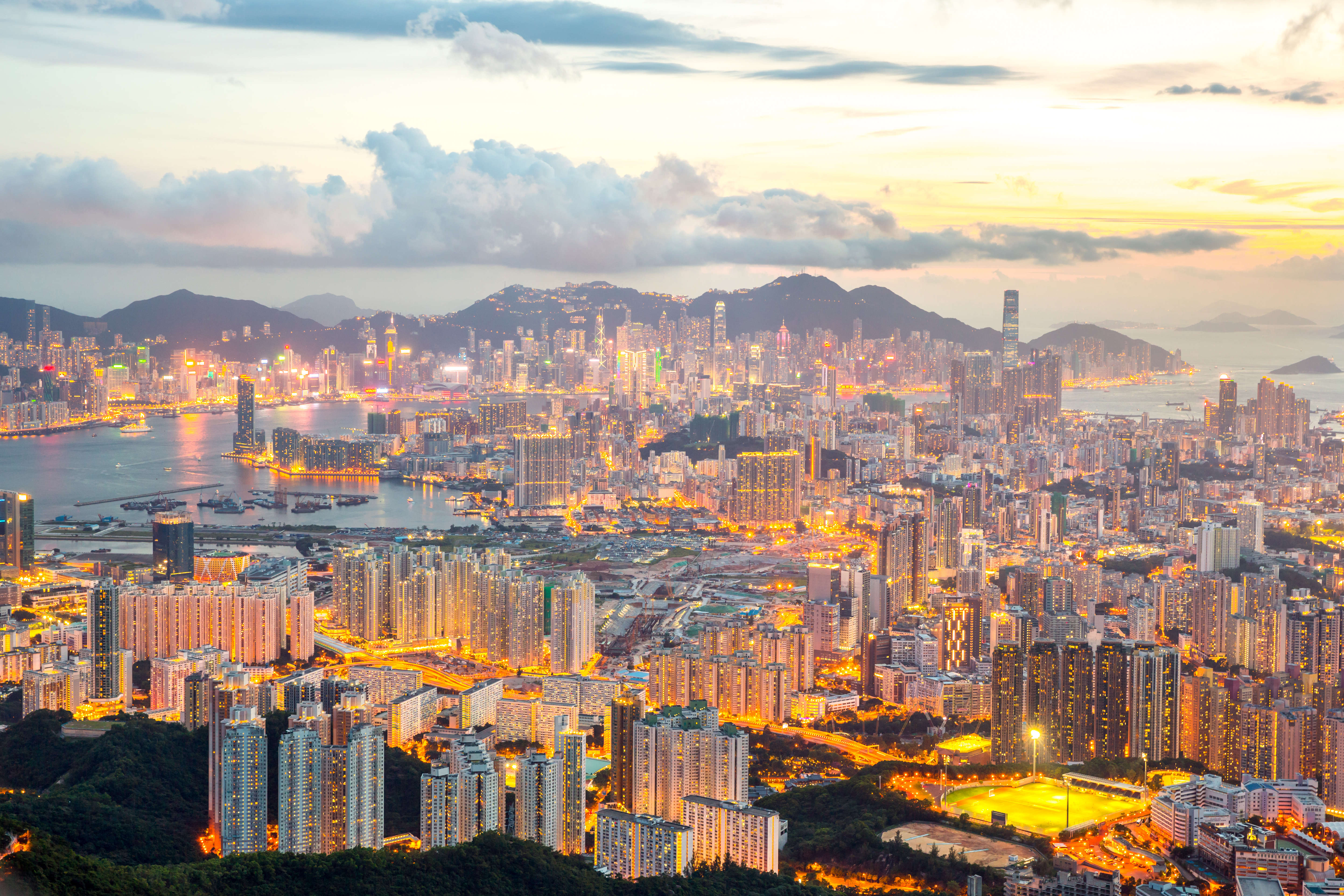 Hong Kong Skyline Kowloon from Fei Ngo Shan Hill sunset