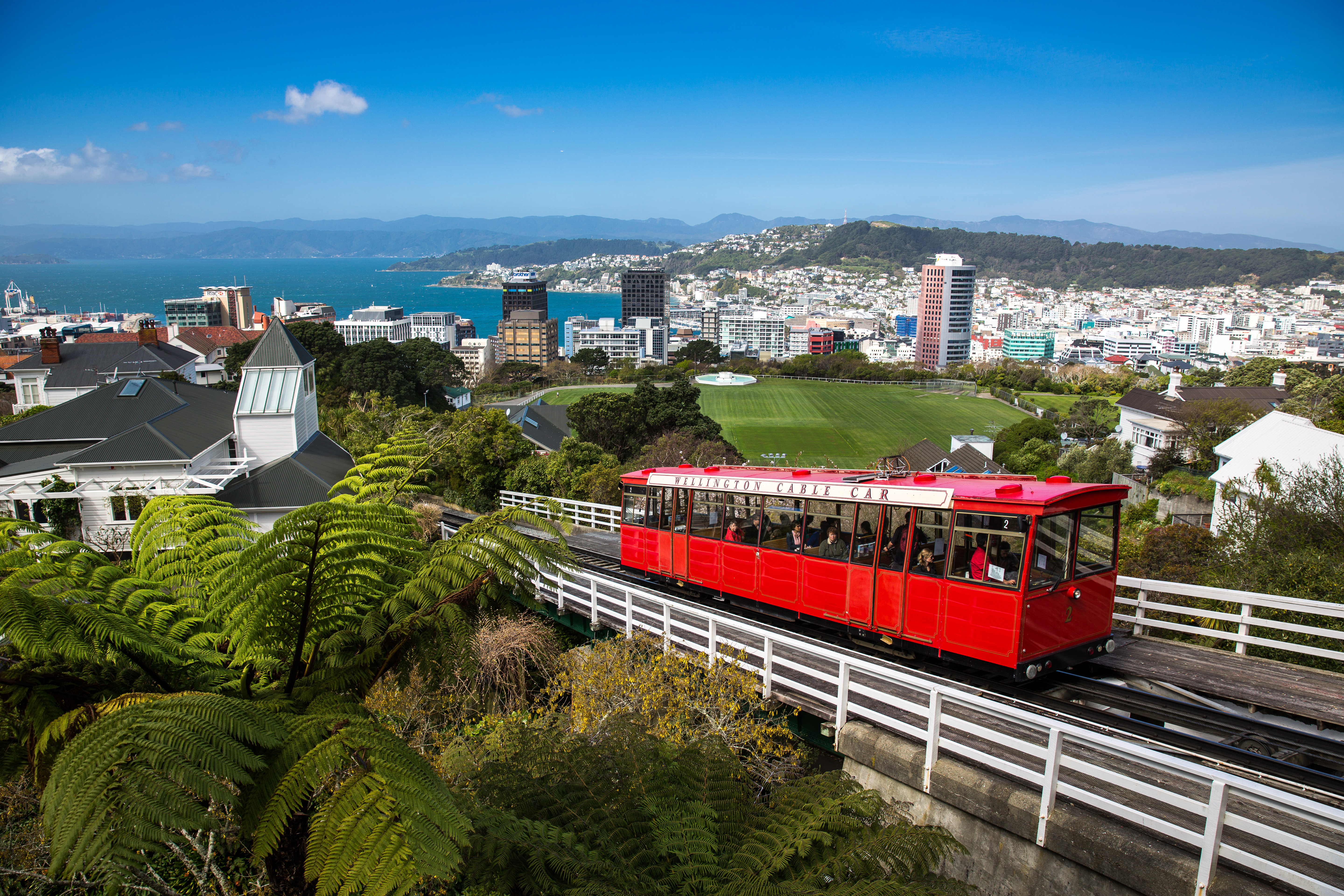 View of Wellington Cable Car and skyline, Wellington, New Zealand