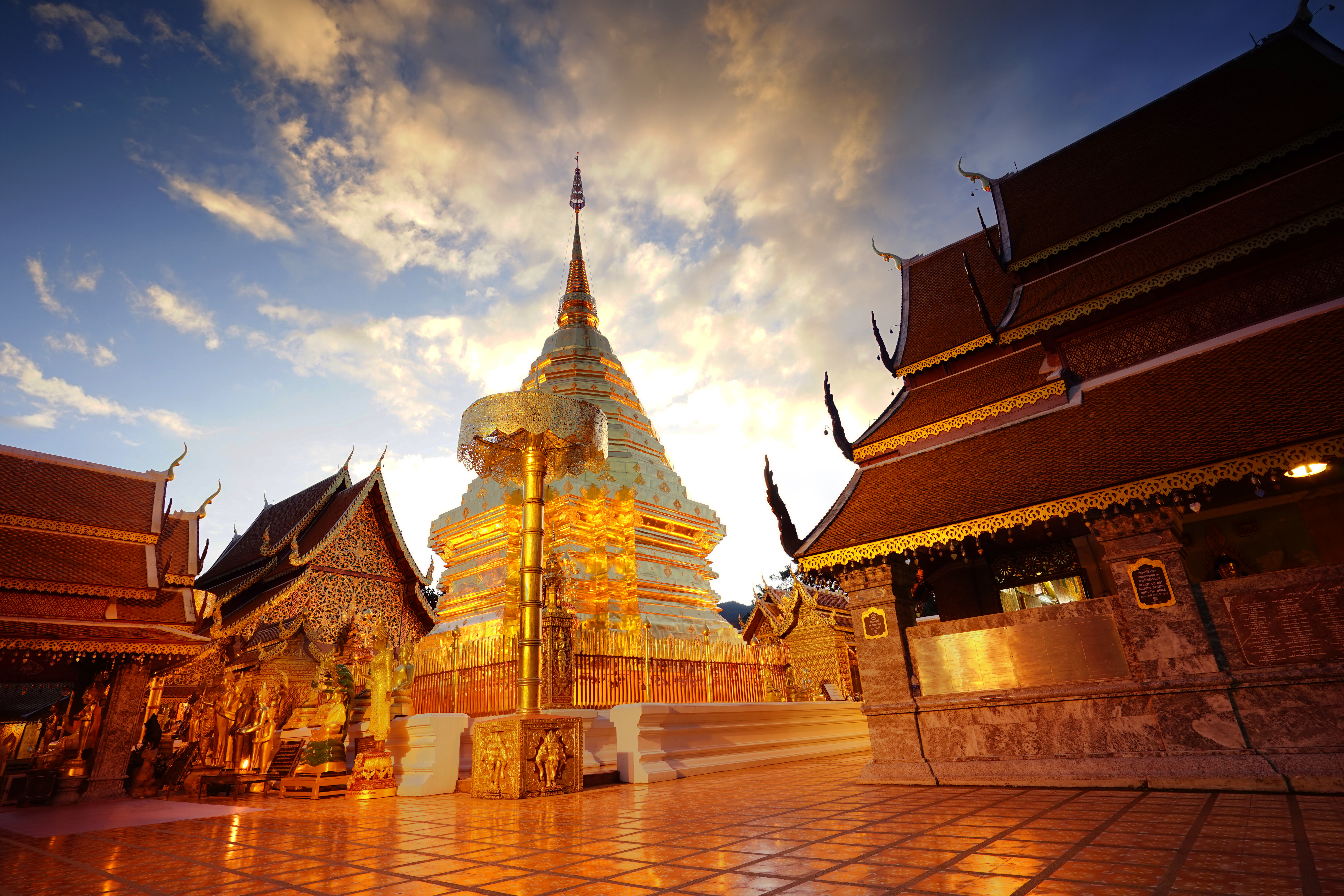 Doi Suthep Temple Pagoda at Twilight, Chiang Mai, Thailand