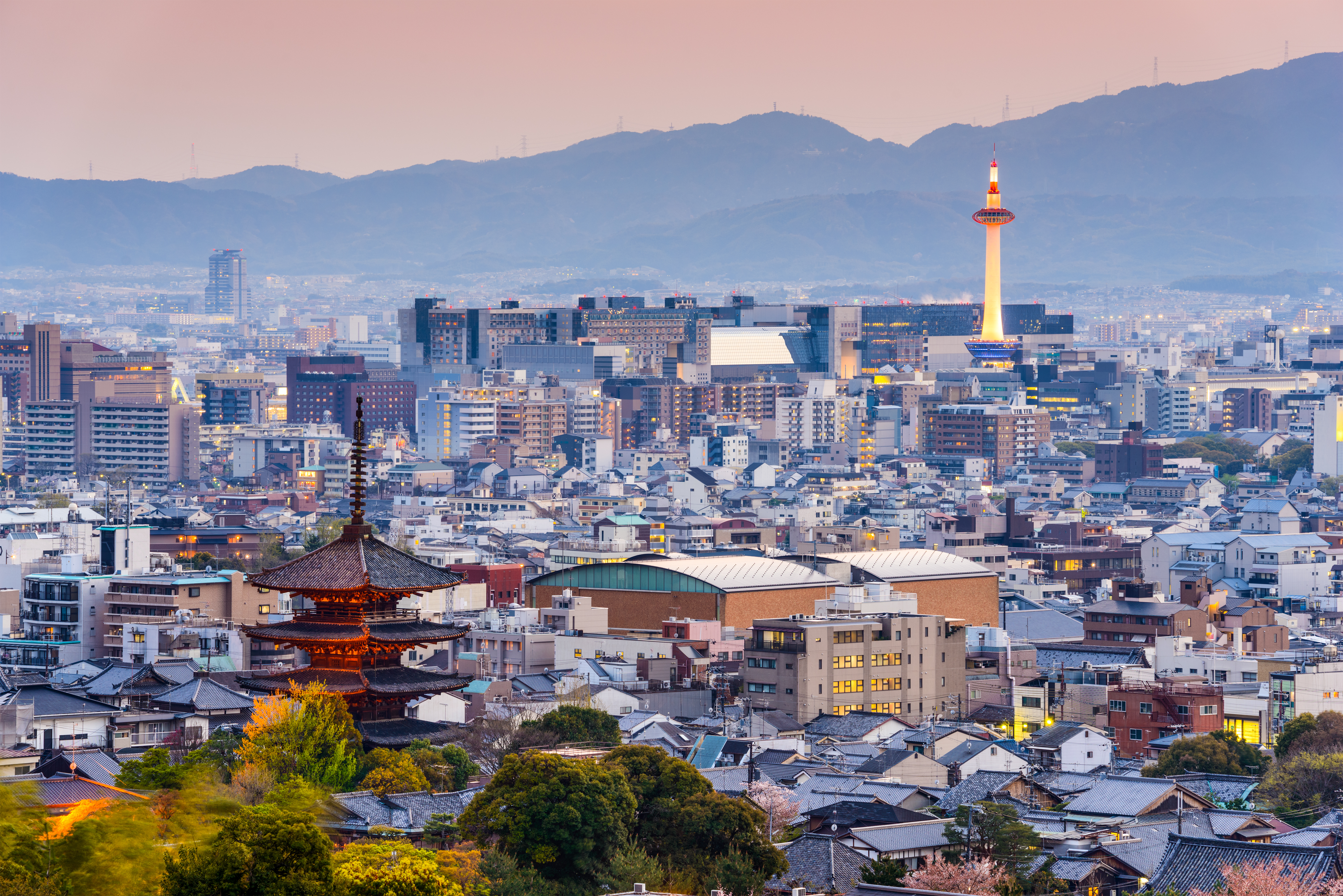 Kyoto skyline at dusk, Japan