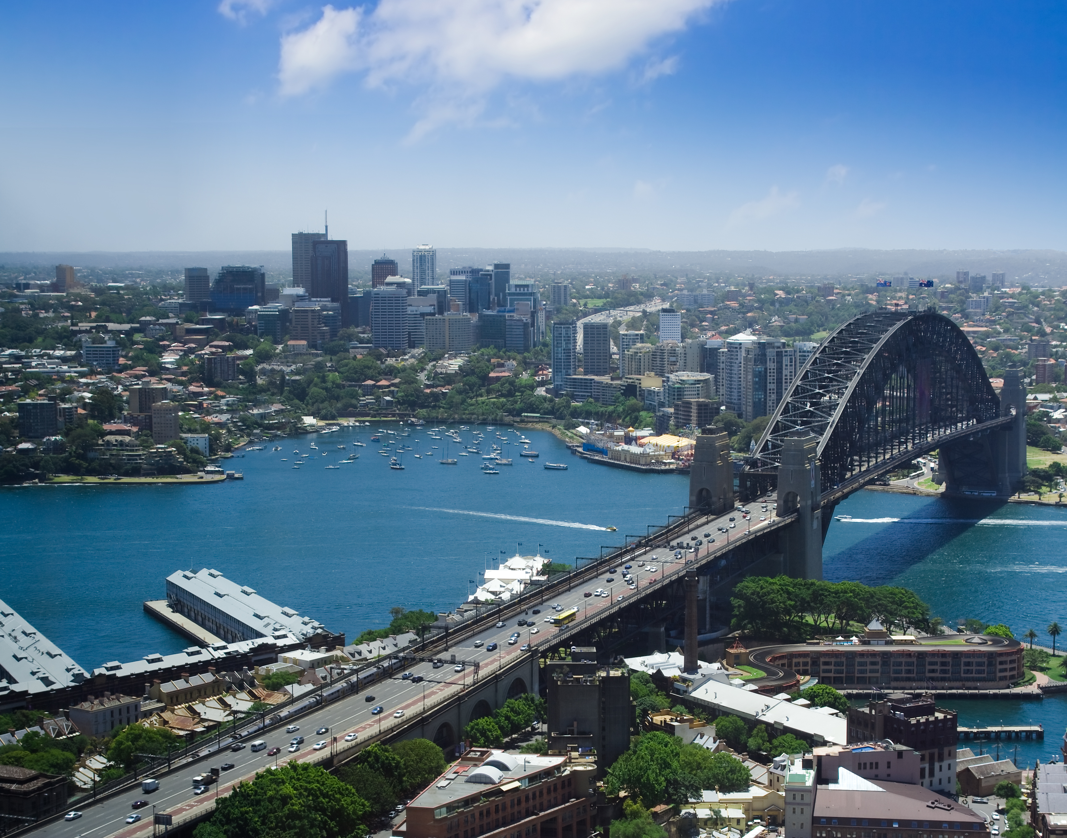 North Sydney city Australia harbor bridge the Rocks top view