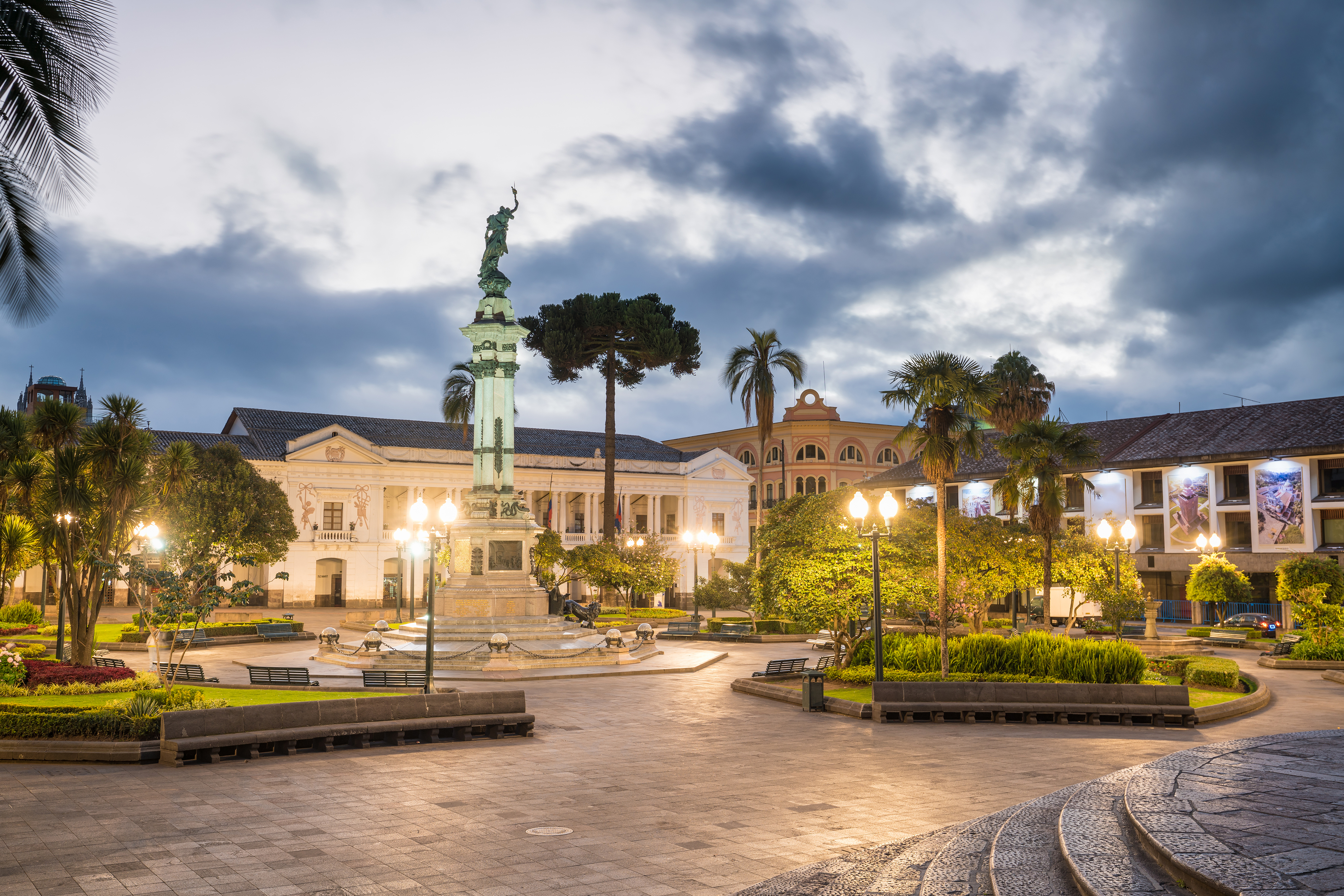 Plaza Independencia in old town Quito at night, Ecuador