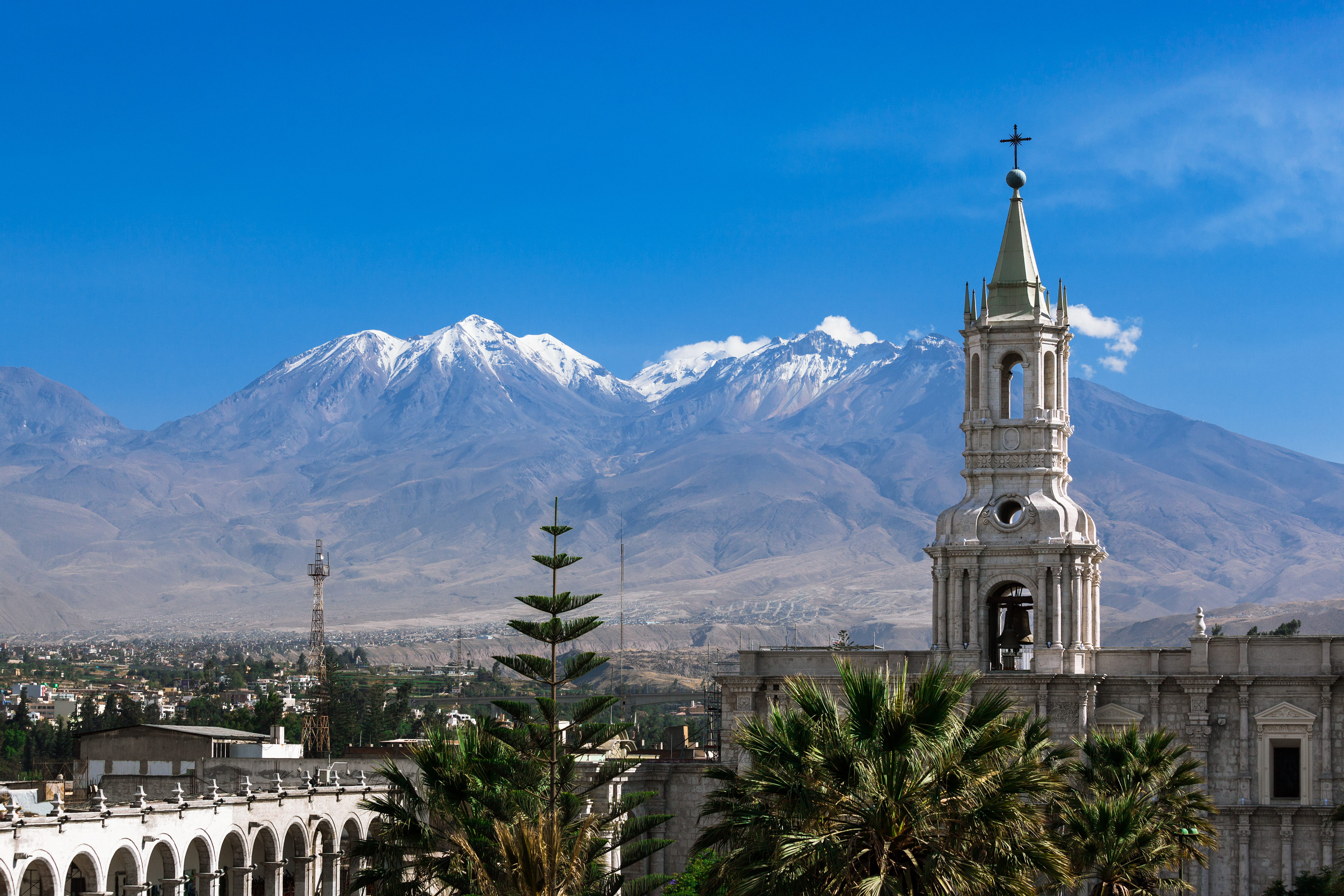Cathedral of Arequipa and Volcano in Background, Arequipa, Peru