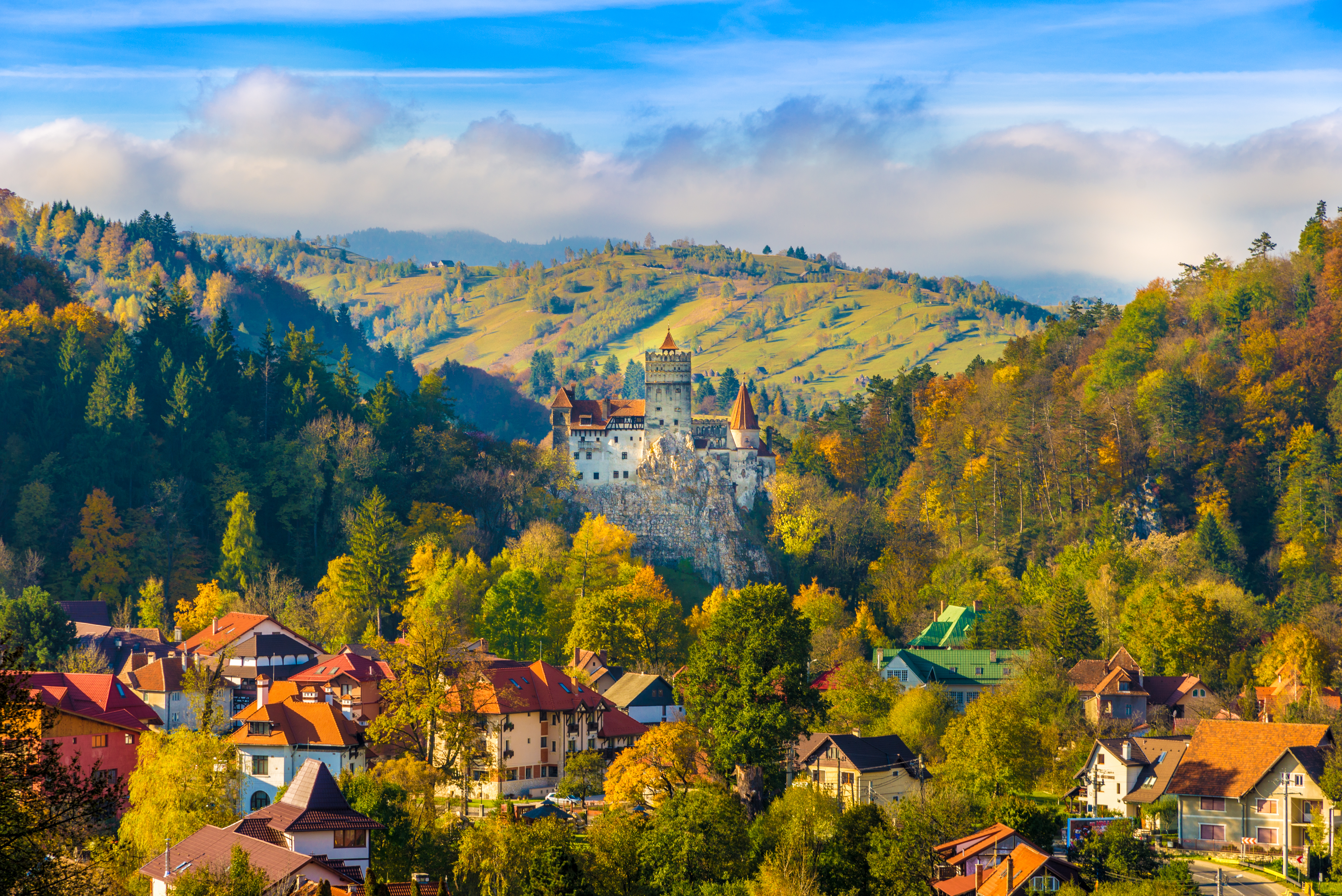 Panoramic View of Bran Castle in Autumn, Brasov, Transylvania, Romania