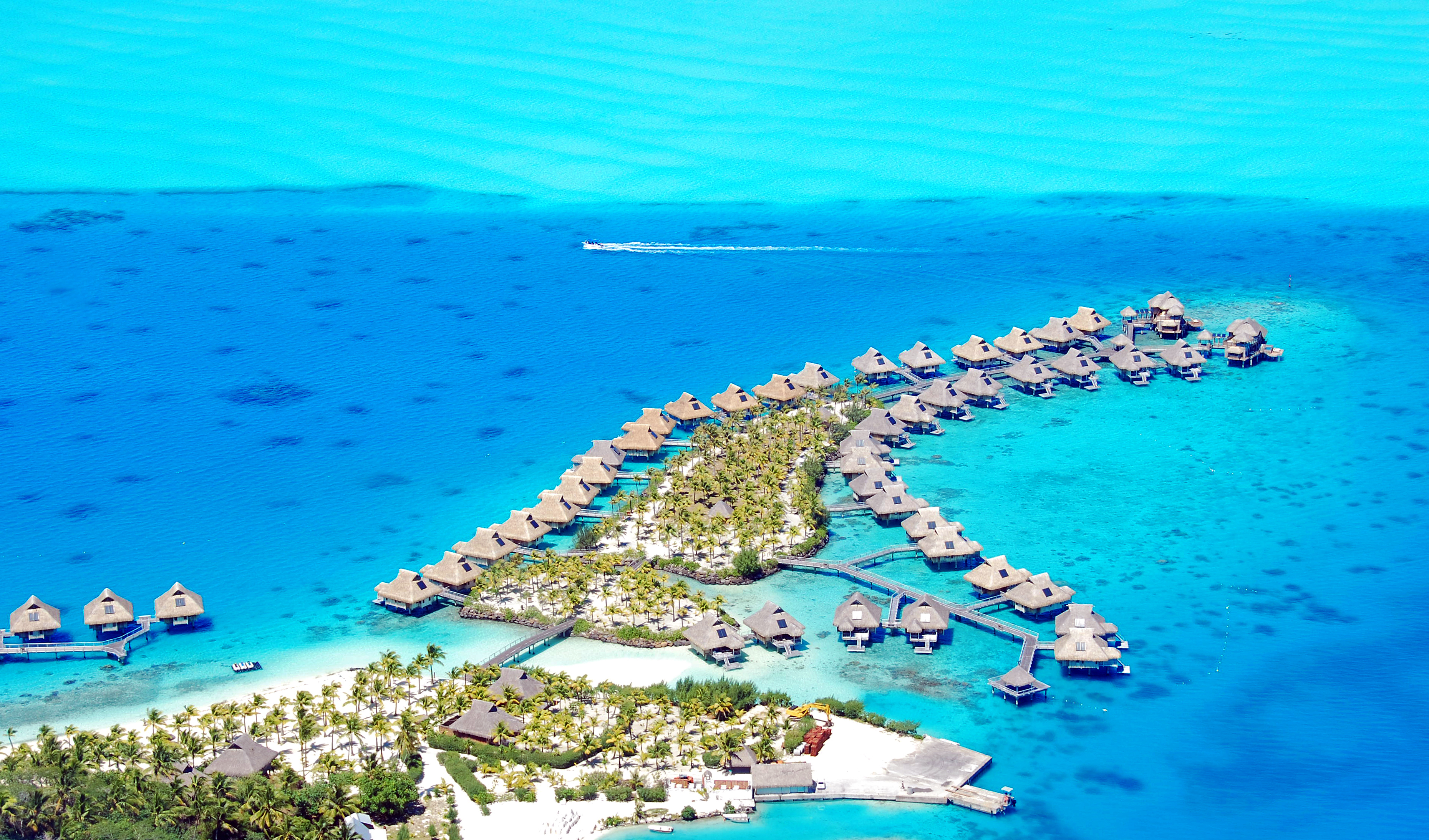 Aerial view of Bora Bora resort, Bora Bora Vacations