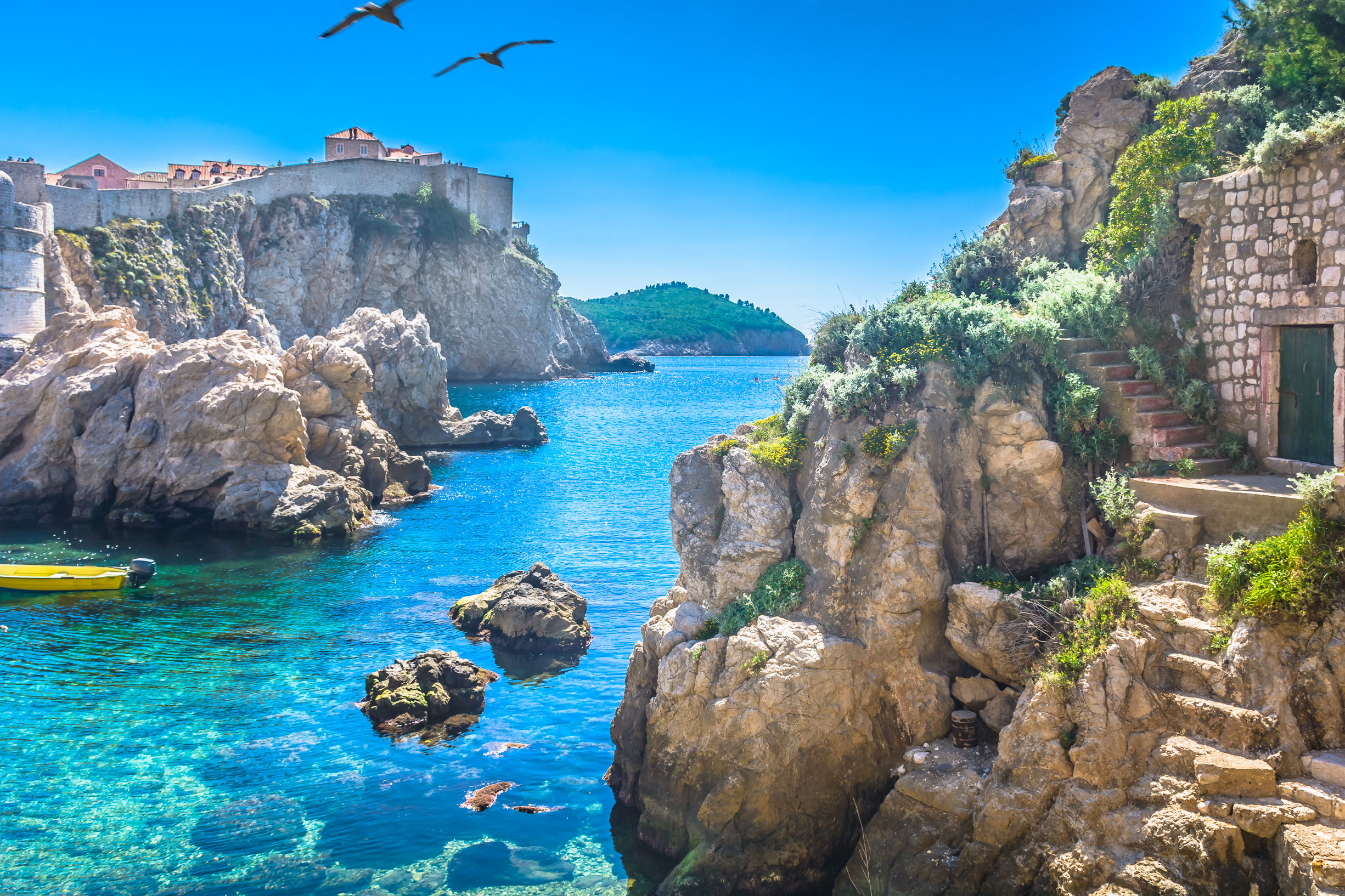 Marble hidden bay in old city centre of Dubrovnik, Croatia