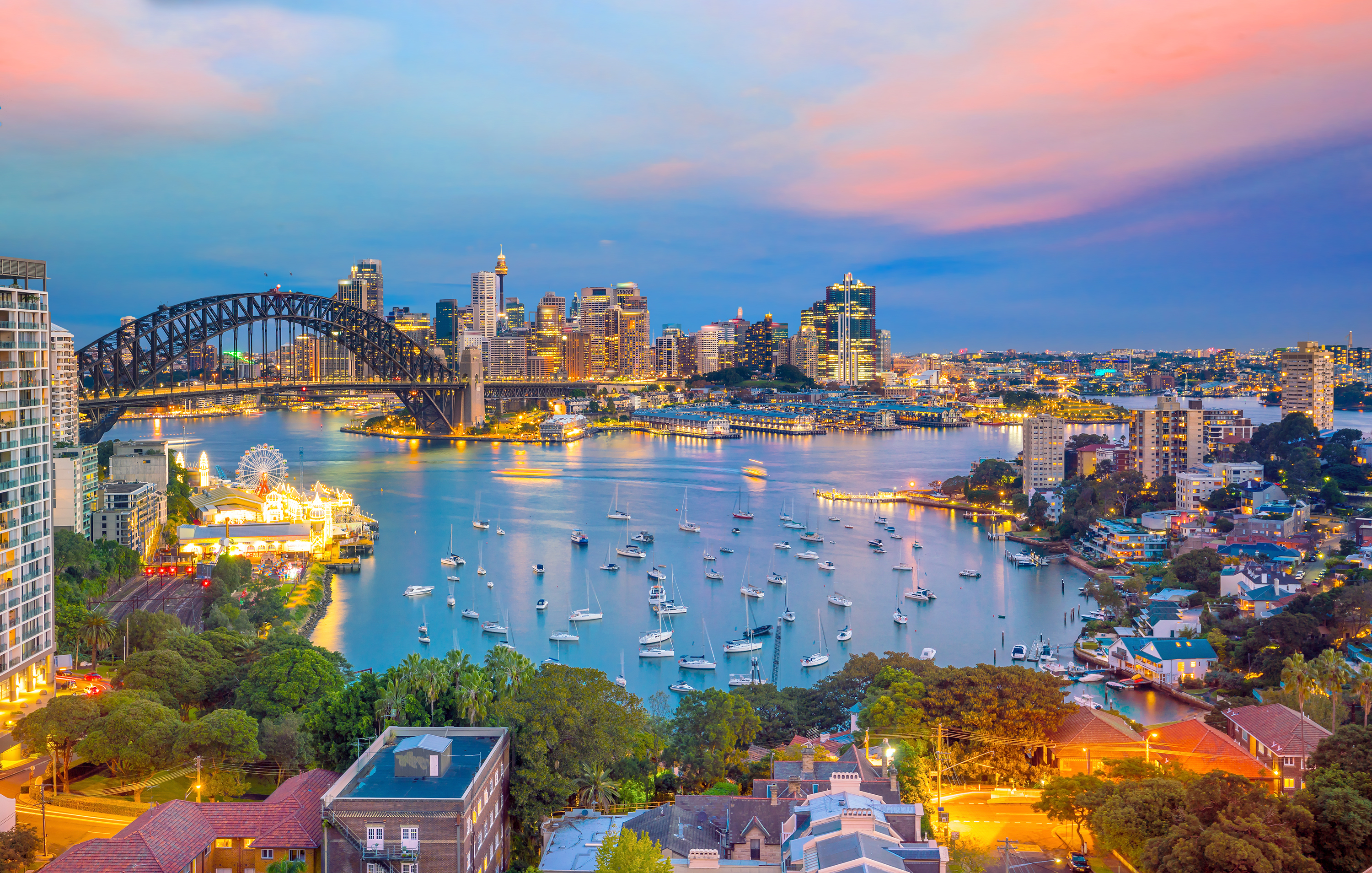 Downtown Sydney skyline at twilight, New South Wales, Australia