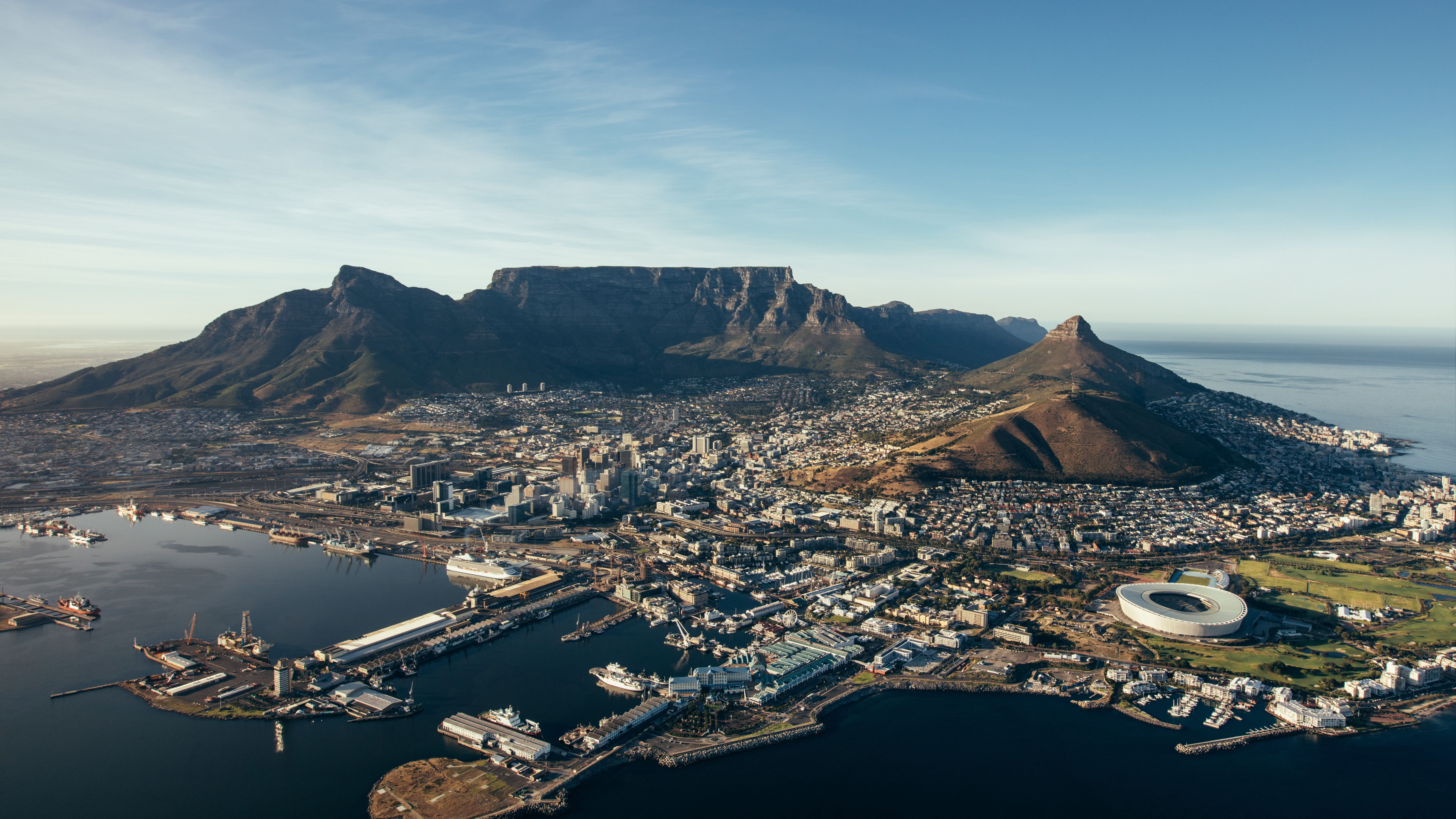 aerial view of Cape Town with Table Mountain in the background
