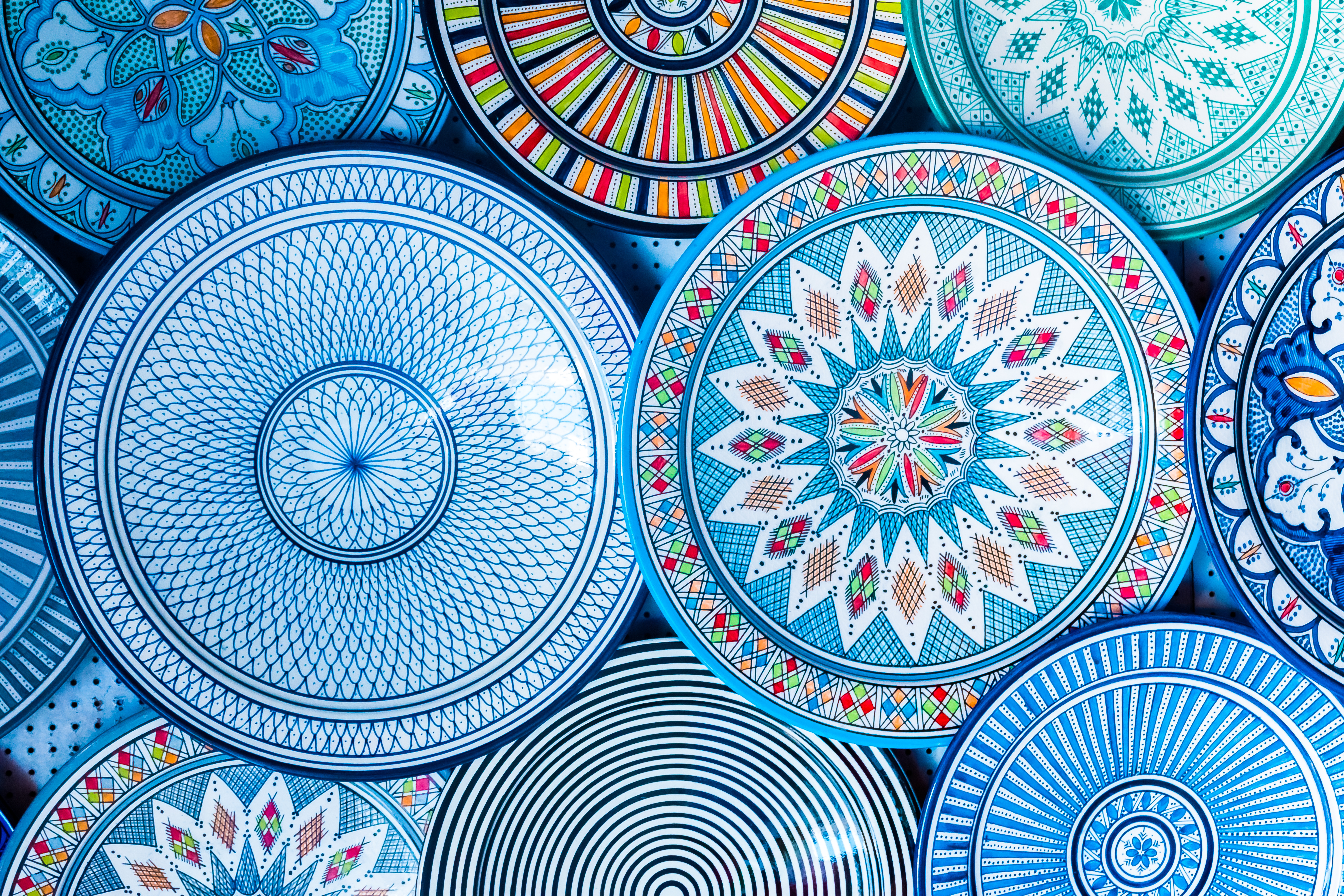 Colourful traditional dish plates of Morocco.