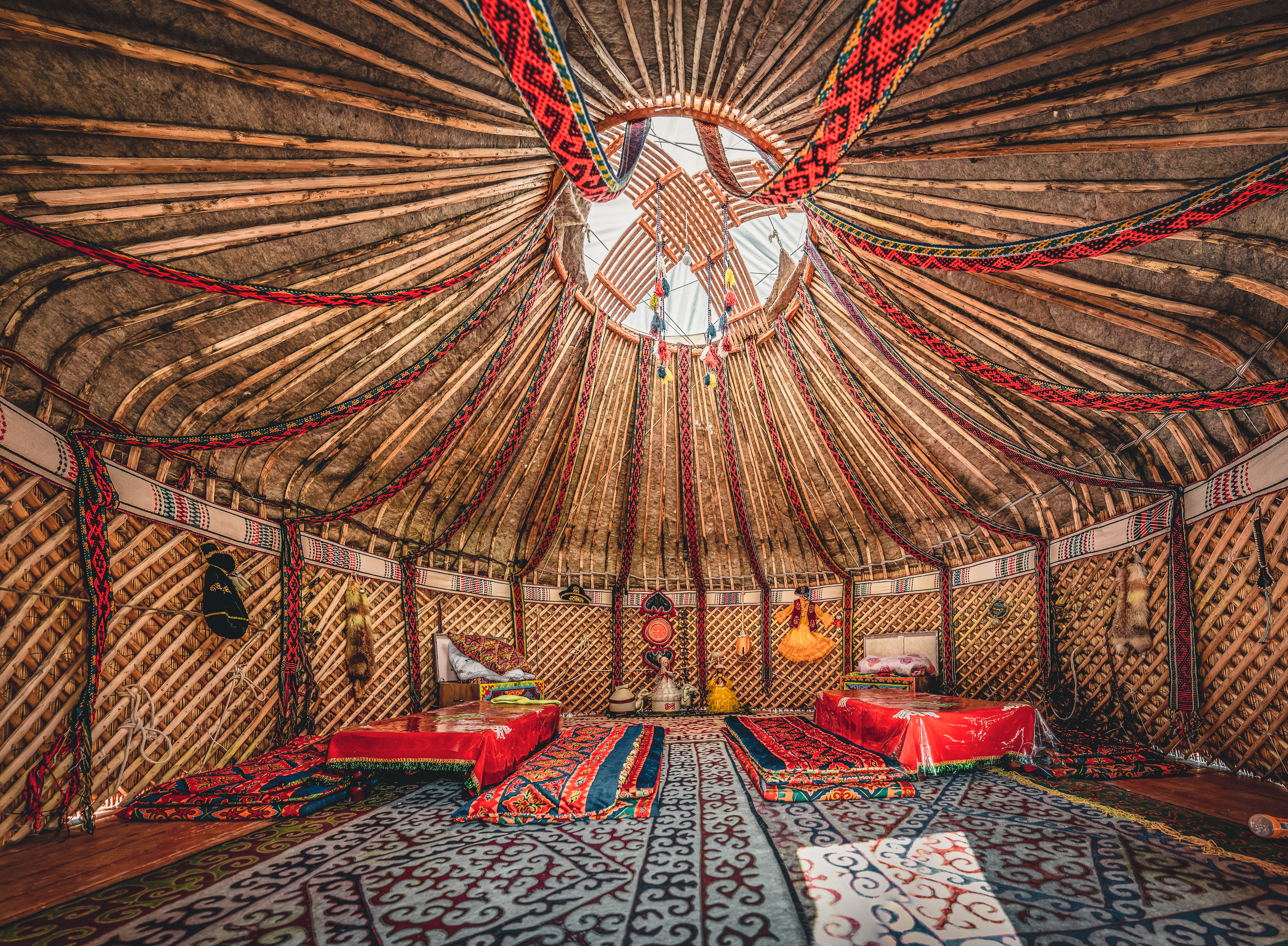 National traditional decoration of the yurt ceiling with Kazakhstani ornament
