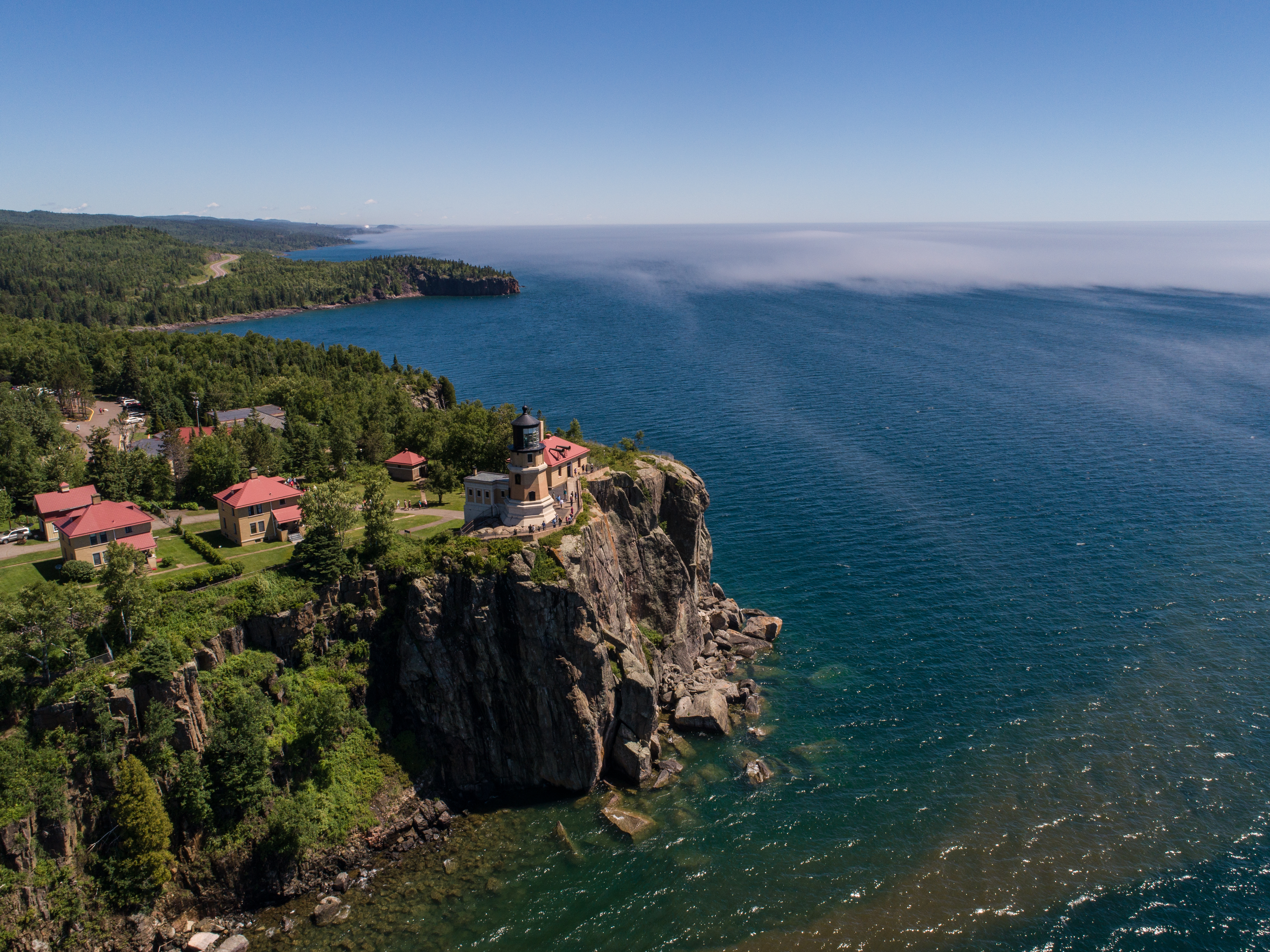 Aerial Shot of Split Rock Lighthouse in summer, Lake Superior
