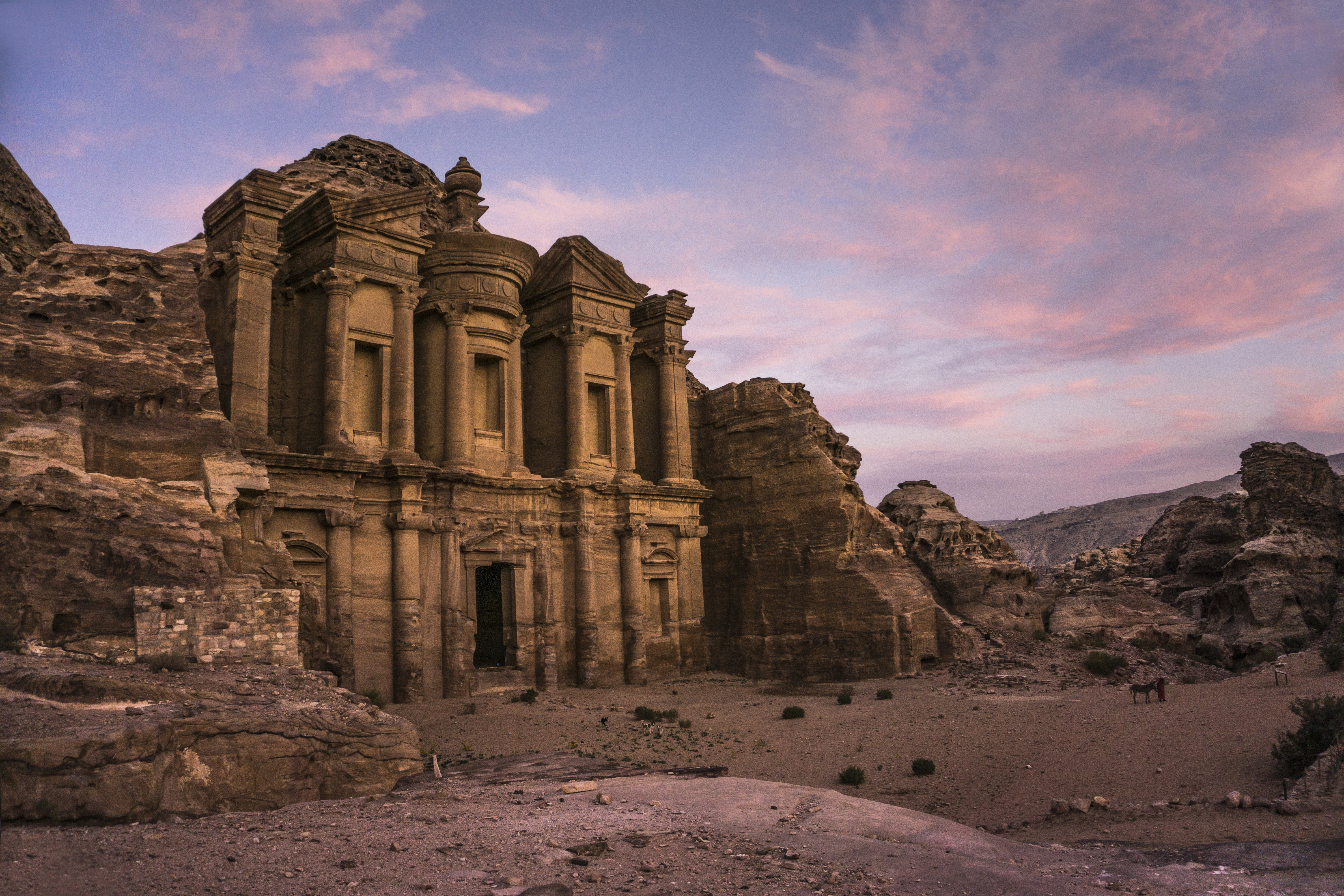 The magnificent monastery located on the top of Petra at the sunset