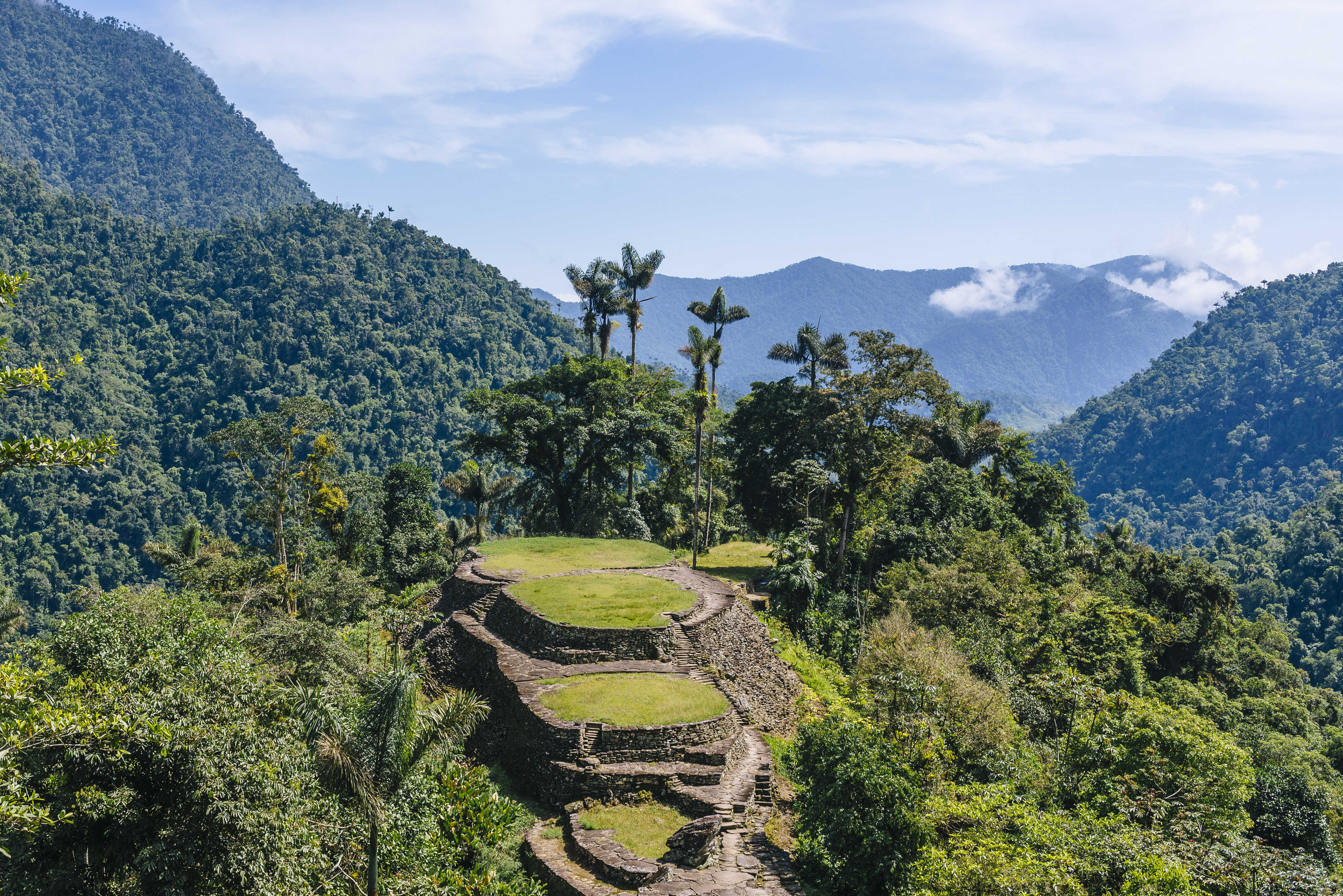 Panoramic view on the terraces of the Lost City (Ciudad Perdida) in the Sierra Nevada de Sante Marta- Santa Marta, Magdalena, Colombia