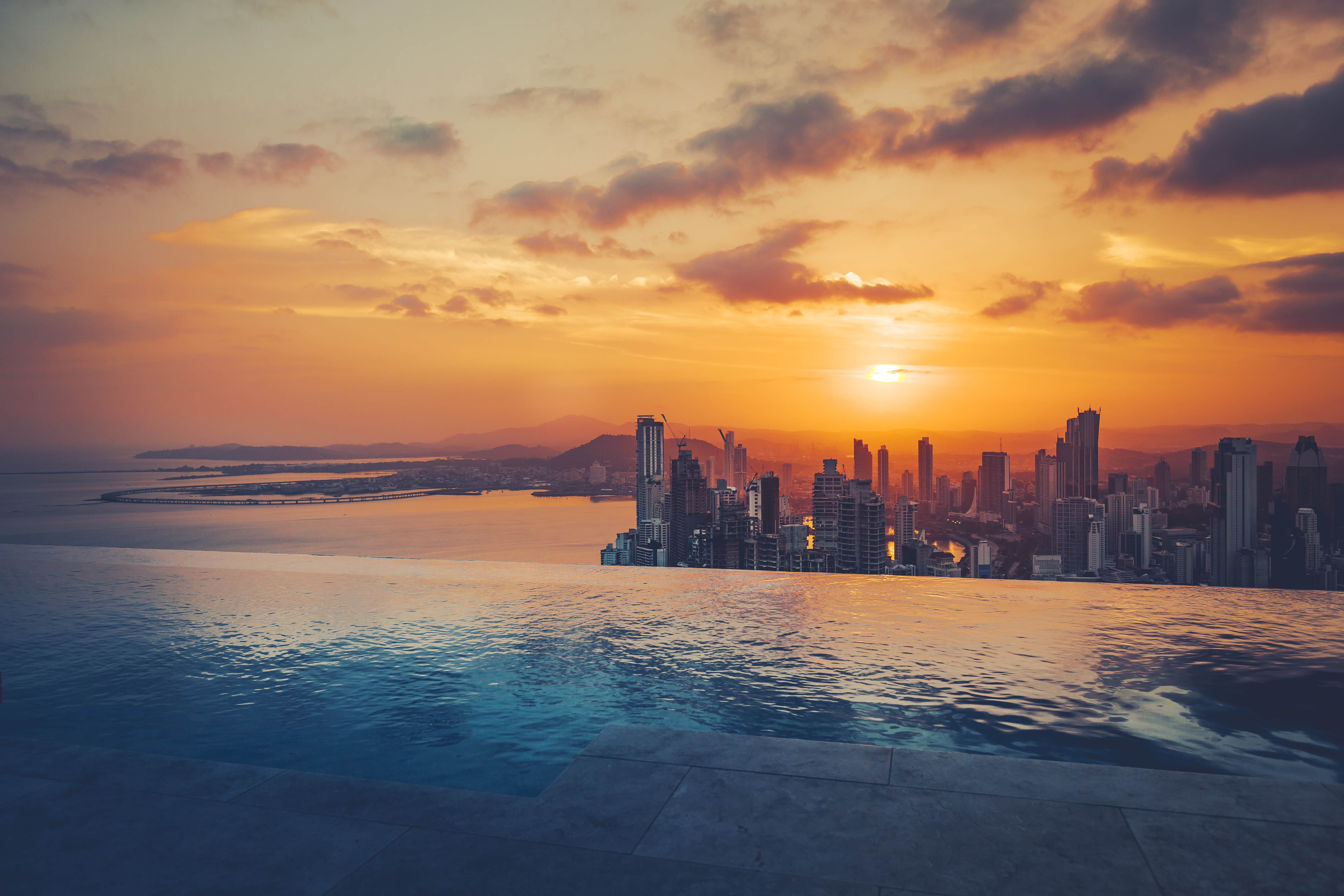 Beautiful view over Panama City at sunset